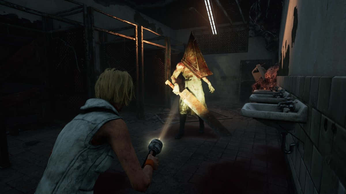 Silent Hill, towering masked killer, chainsaw, SD Desktop Wallpaper