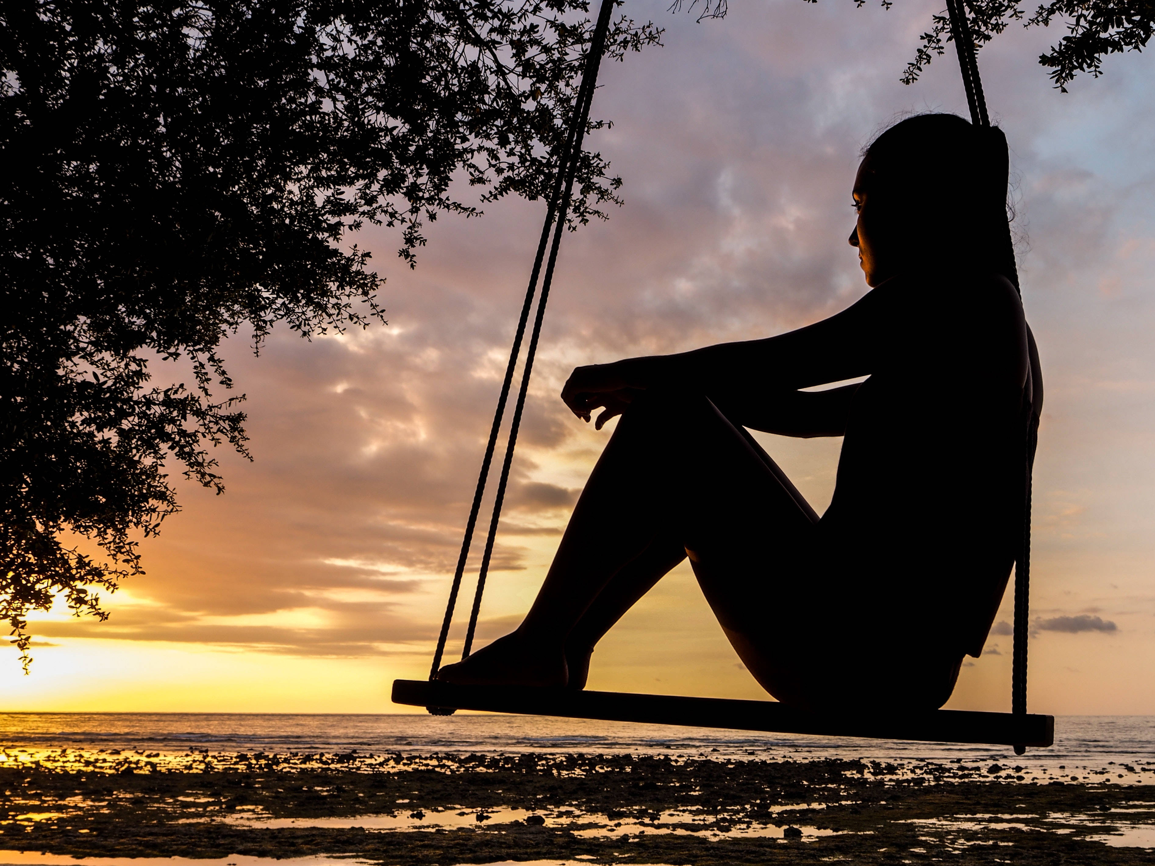 silhouette, woman, swing, 2K Desktop Wallpaper