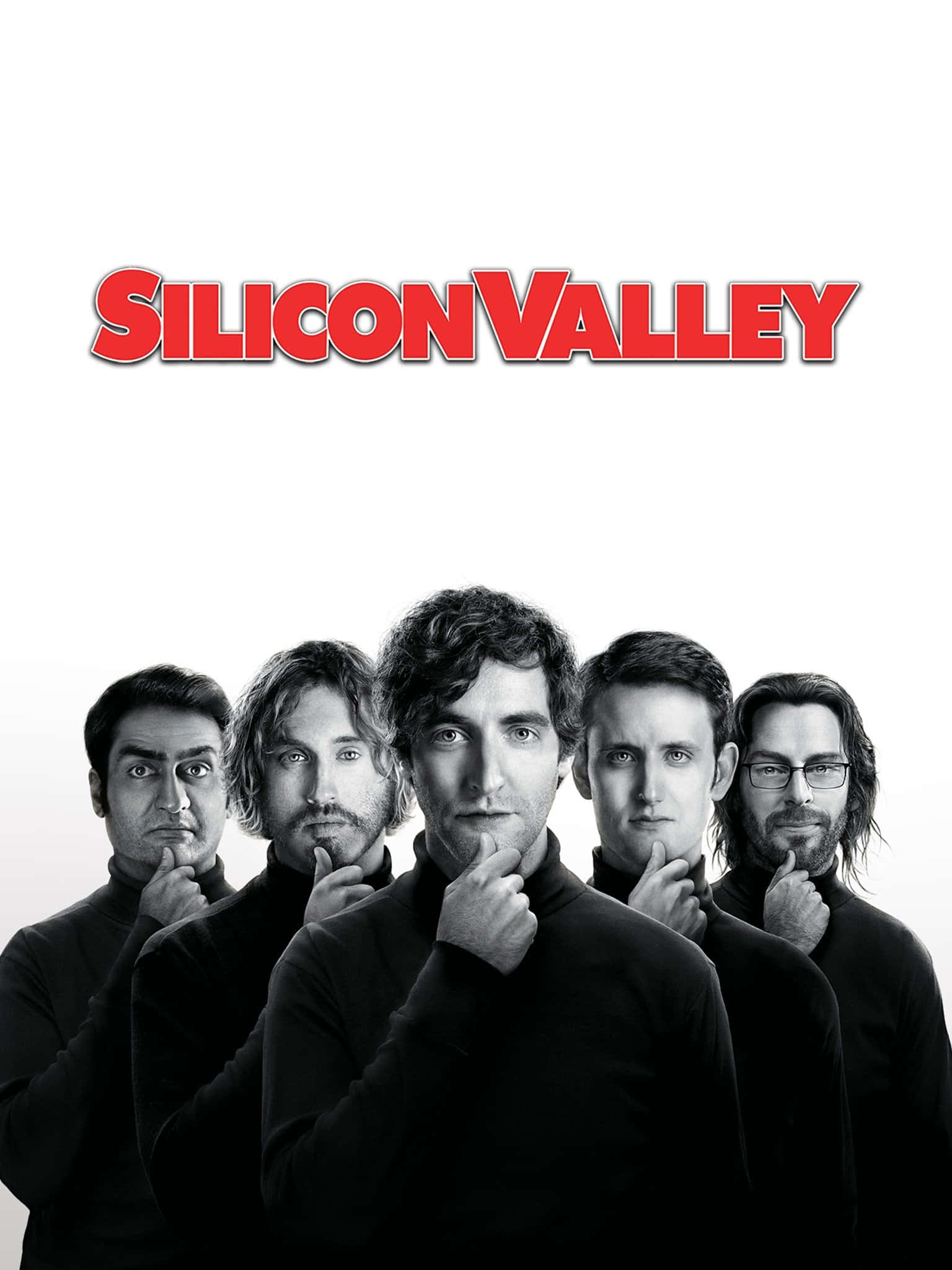 Silicon Valley, black turtlenecks, bold red 'Silicon Valley' text, Full HD Phone Wallpaper