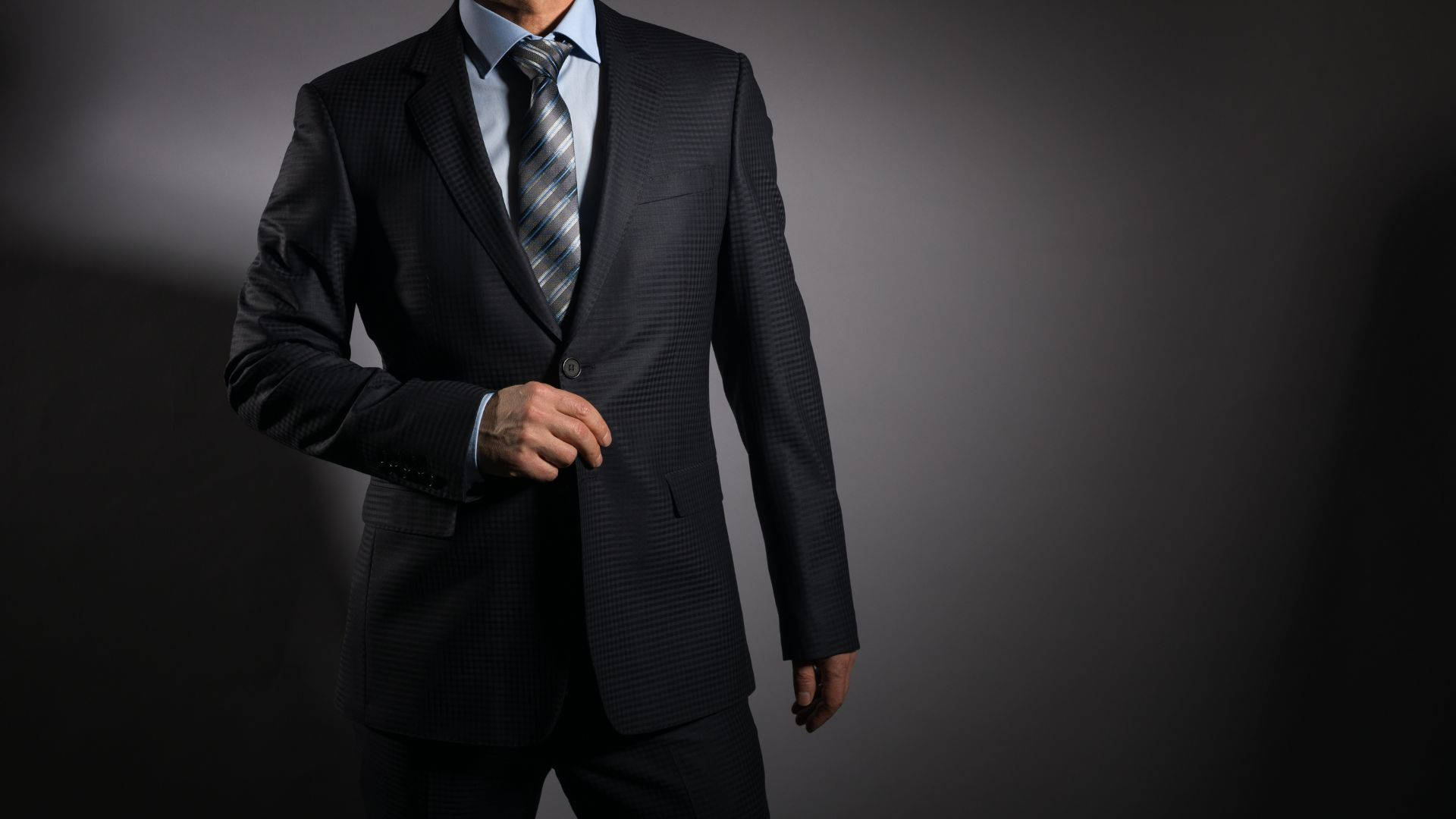 50 shades fragrance suit look, dark pinstripe suit, moody gradient backdrop, Full HD Desktop Wallpaper