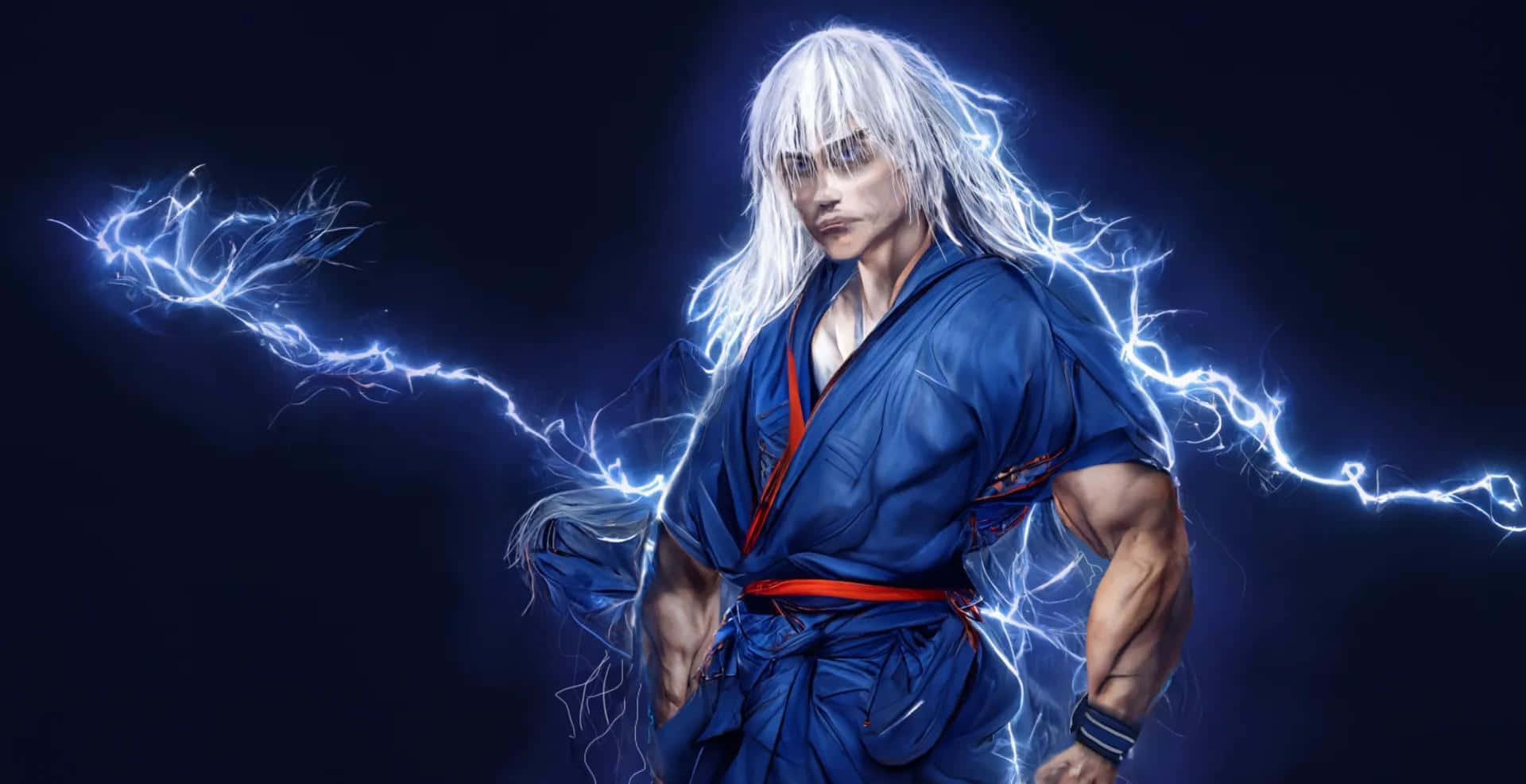 Silva Zoldyck, white hair, blue gi, Full HD Desktop Wallpaper