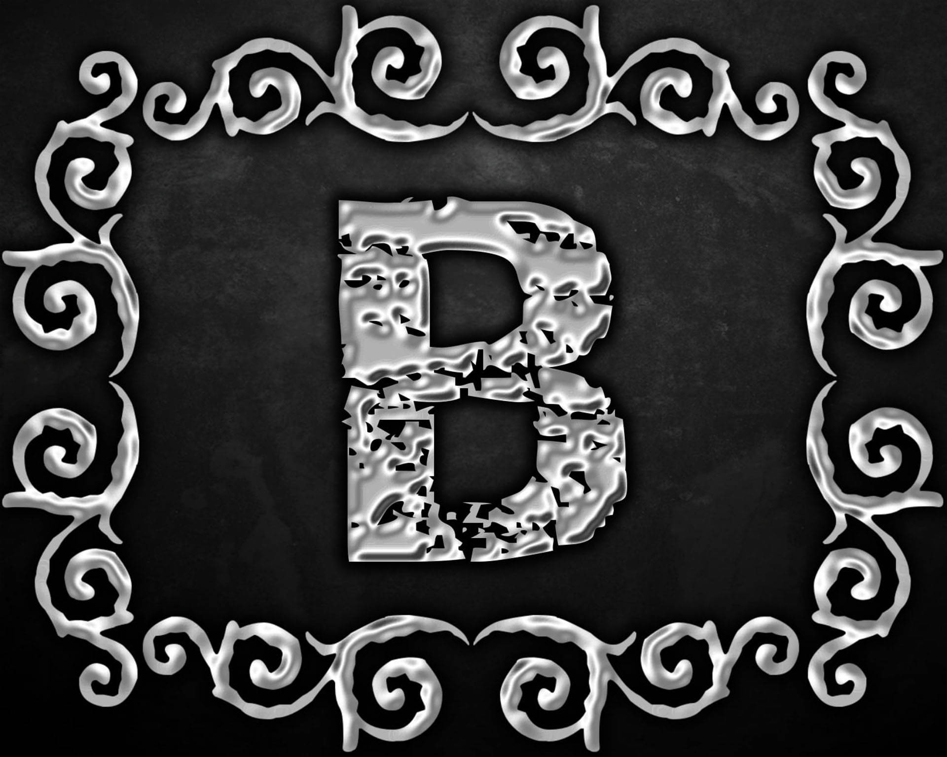 Silver Aesthetic, letter B, ornate scrollwork frame, Full HD Desktop Wallpaper