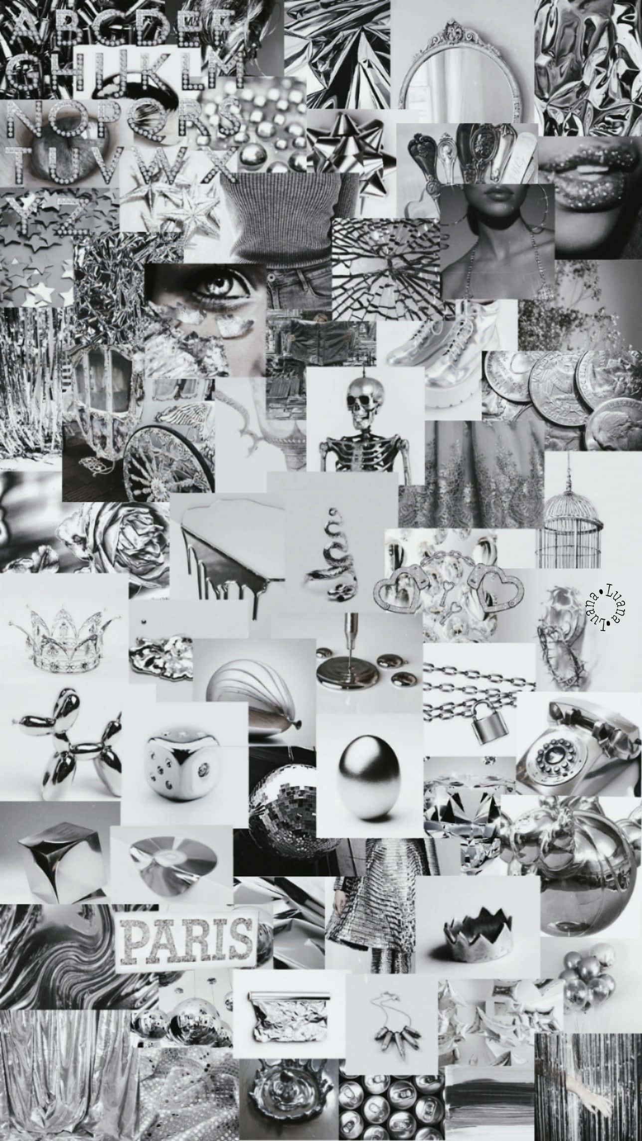 Grey-Silver Aesthetic iPhone, black and white collage, eclectic objects, Full HD Phone Wallpaper