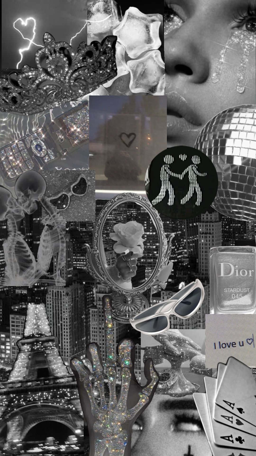 Silver Aesthetic, glittering black and white collage, luxury items, Full HD Phone Wallpaper