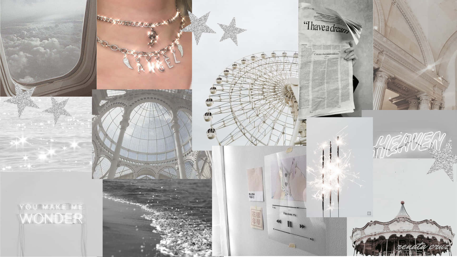 Silver Aesthetic, monochrome, stars, Full HD Desktop Wallpaper