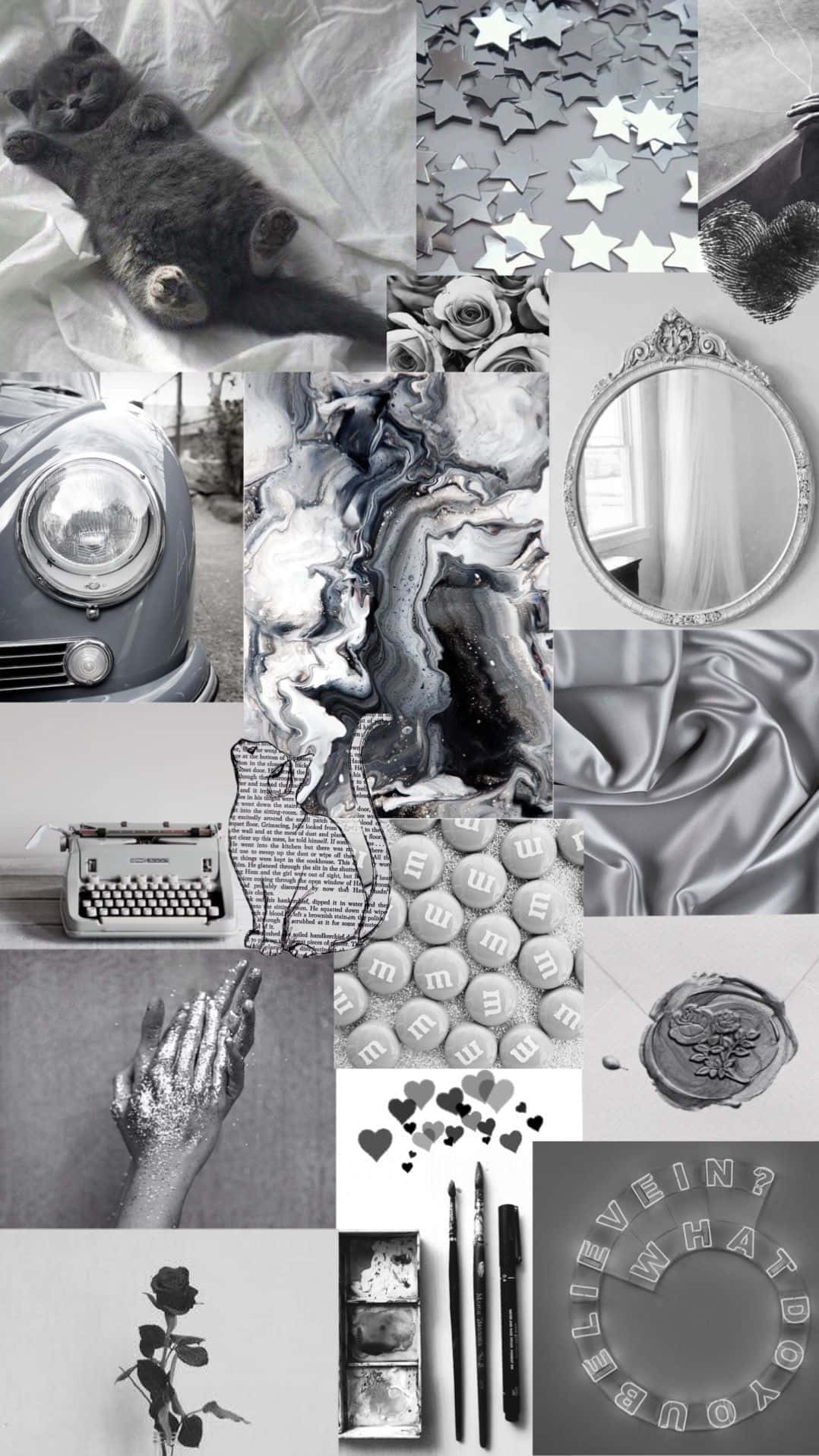 Silver Aesthetic, collage, sleeping cat, HD Phone Wallpaper