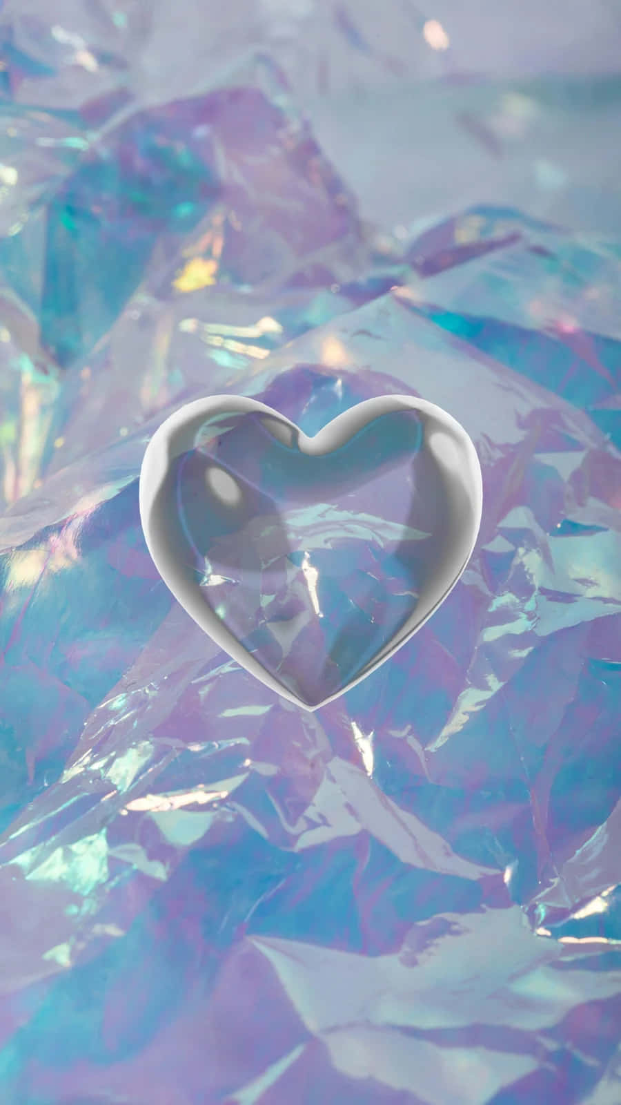 Silver Heart Aesthetic, translucent heart-shaped glass object, iridescent foil, HD Phone Wallpaper