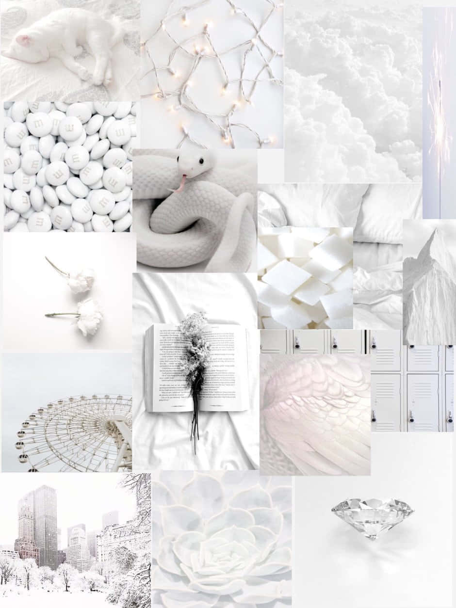 Silver Aesthetic, monochromatic collage, white objects, SD Phone Wallpaper