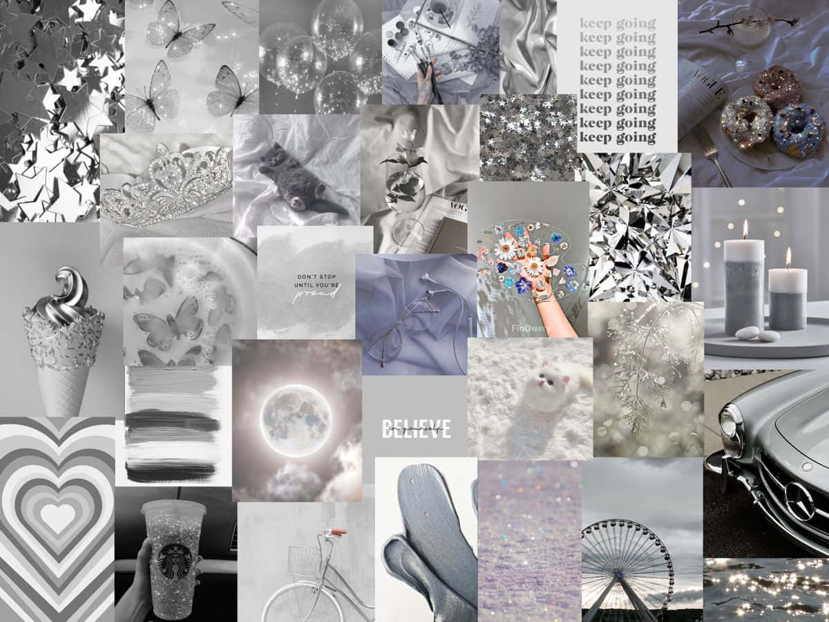 Silver Aesthetic, monochrome, butterflies, SD Desktop Wallpaper