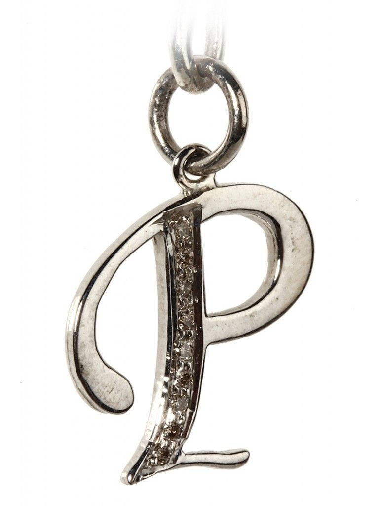 silver letter P pendant, sparkling diamonds, vertical stem, SD Phone Wallpaper
