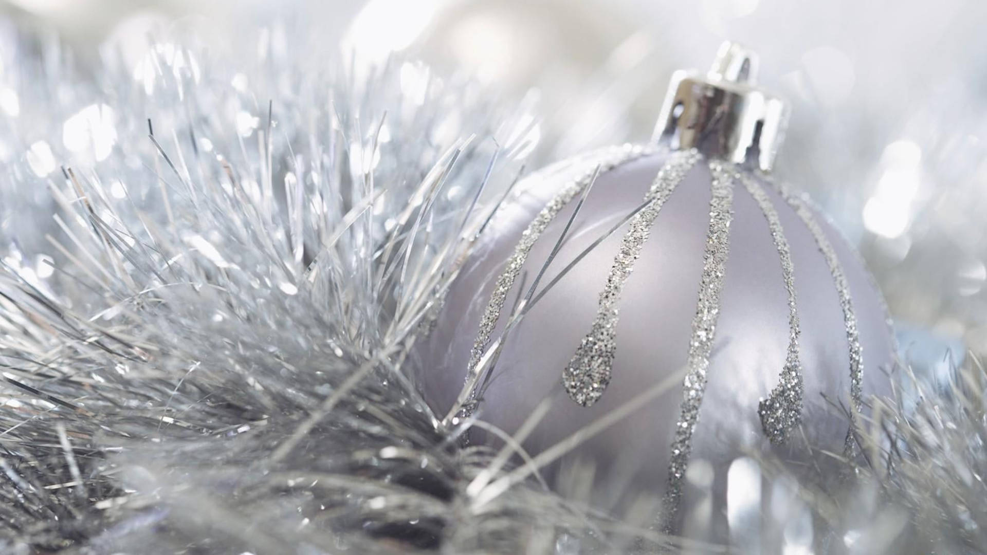Silver Glitter Christmas Ball Tinsel, silver glittered Christmas ornament, shimmering tinsel, Full HD Desktop Wallpaper
