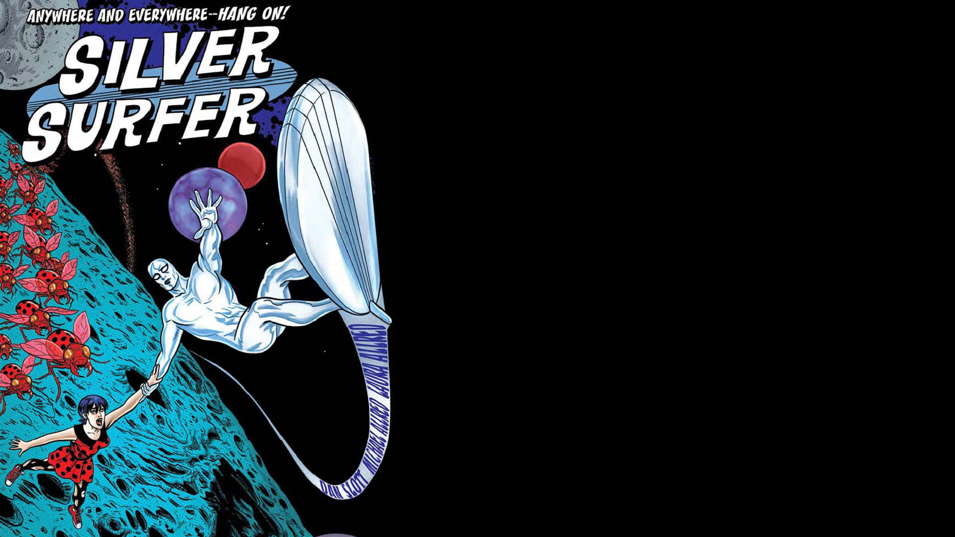 Silver Surfer, cosmic surfboard, red polka dot dress, Full HD Desktop Wallpaper