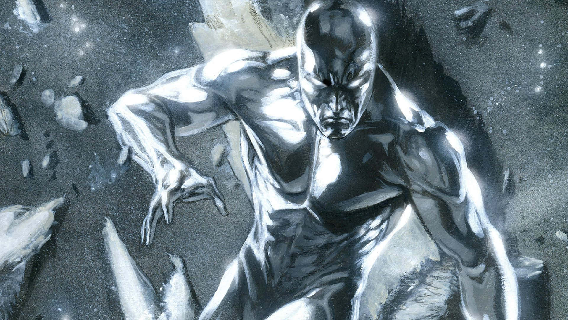 Silver Surfer, cosmic setting, glowing eyes, Full HD Desktop Wallpaper
