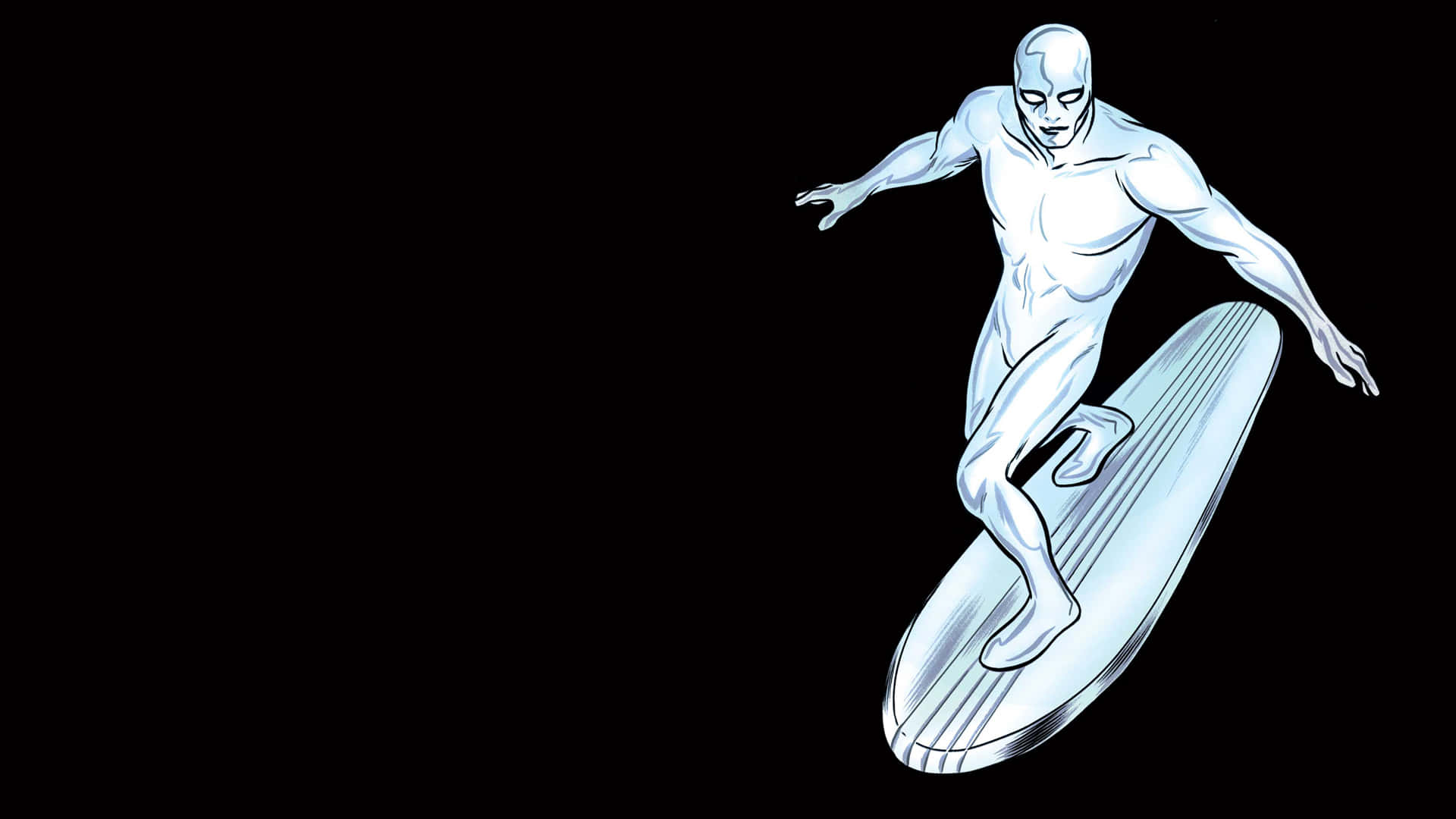 Silver Surfer, silver surfboard, stark black background, Full HD Desktop Wallpaper