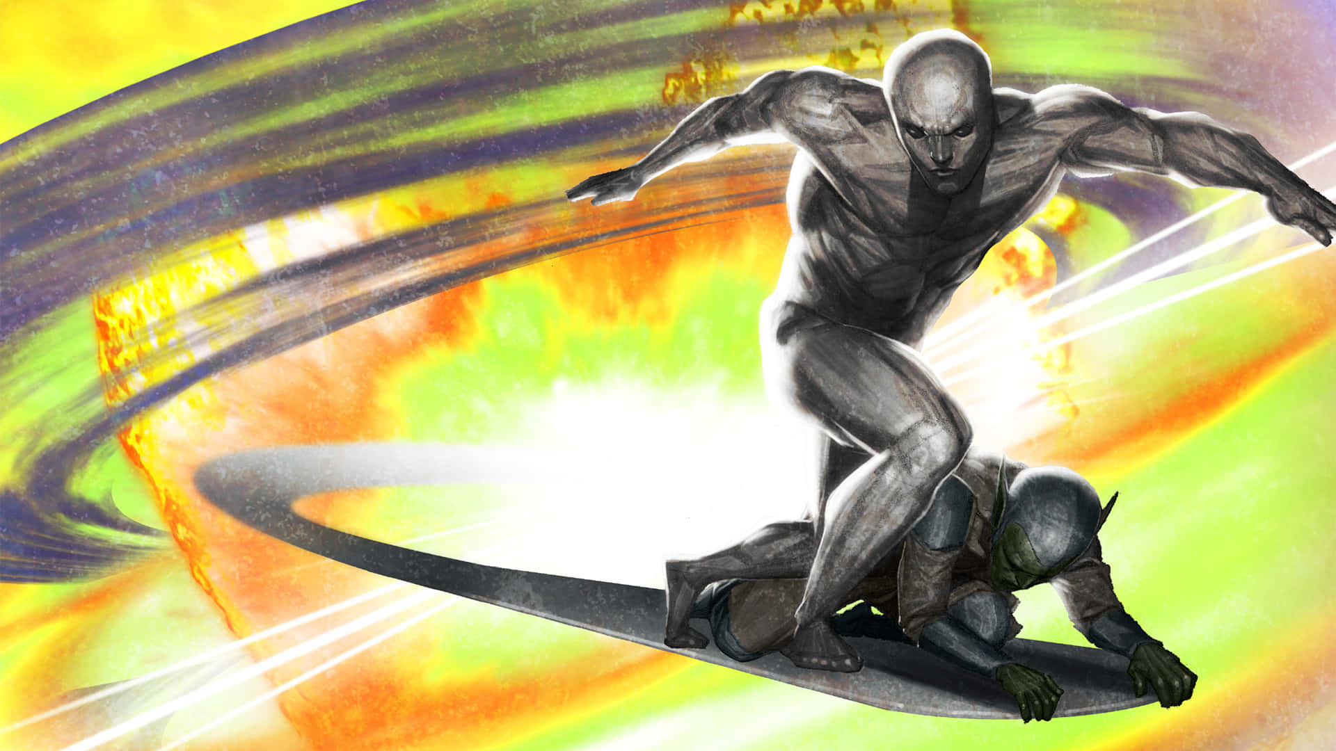 Silver Surfer, cosmic ride, glowing board, Full HD Desktop Wallpaper