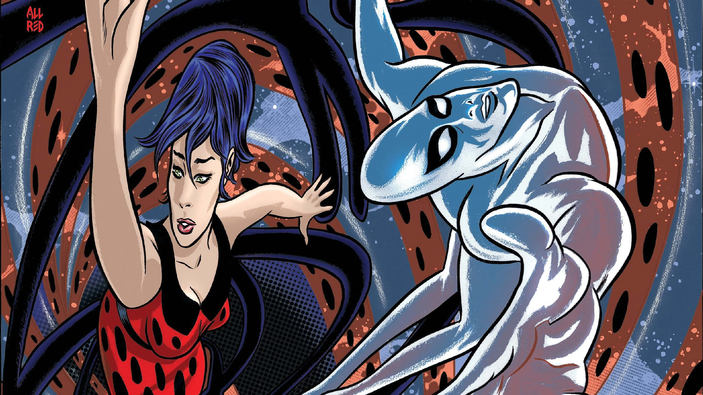 Silver Surfer, cosmic adventure, red dress, Full HD Desktop Wallpaper