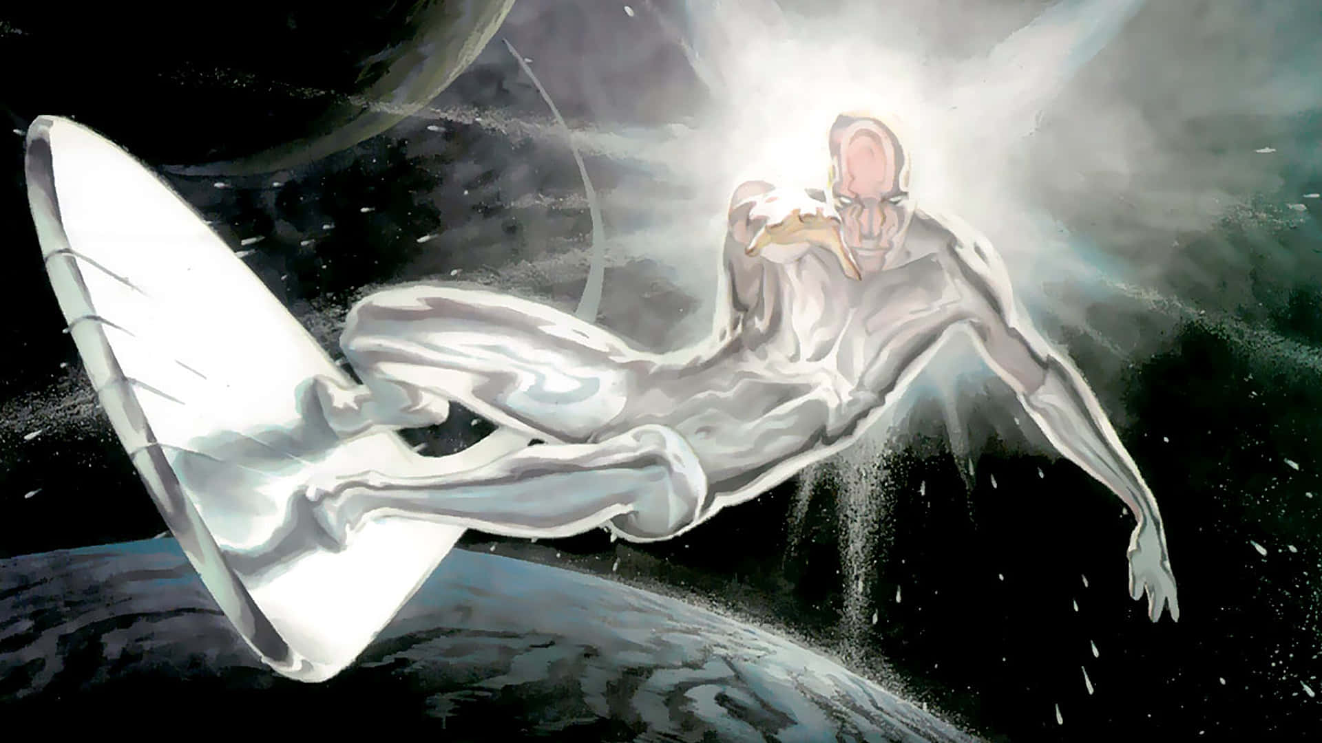 Silver Surfer, cosmic journey, glowing aura, Full HD Desktop Wallpaper