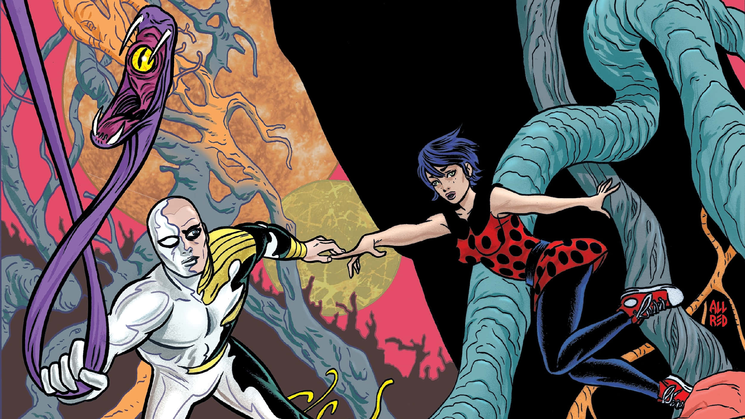 Silver Surfer, cosmic battle, giant serpentine monsters, Full HD Desktop Wallpaper