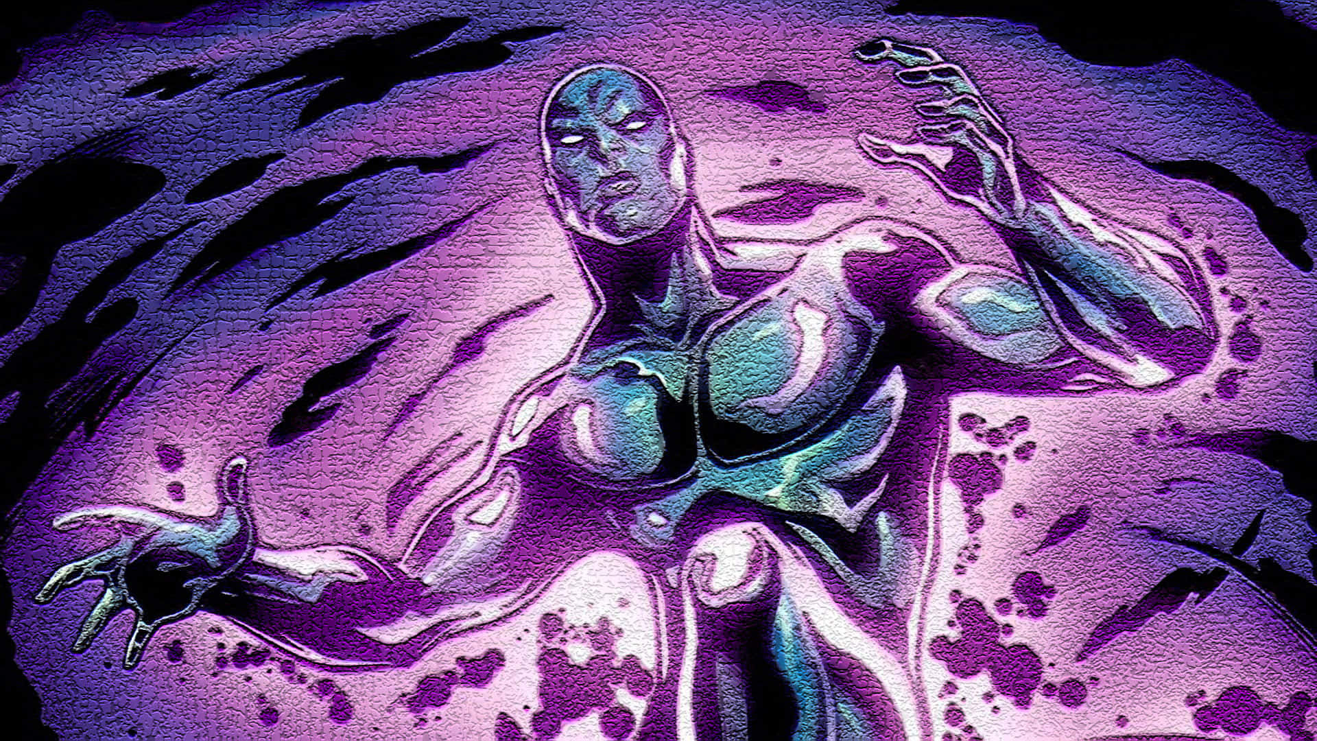 Silver Surfer, teal skin, purple energy, Full HD Desktop Wallpaper