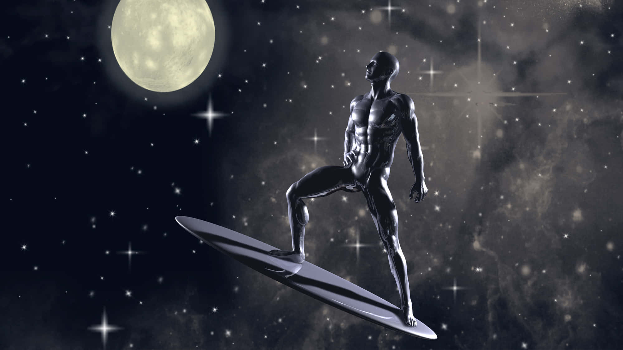 Silver Surfer, cosmic journey, starry night sky, Full HD Desktop Wallpaper
