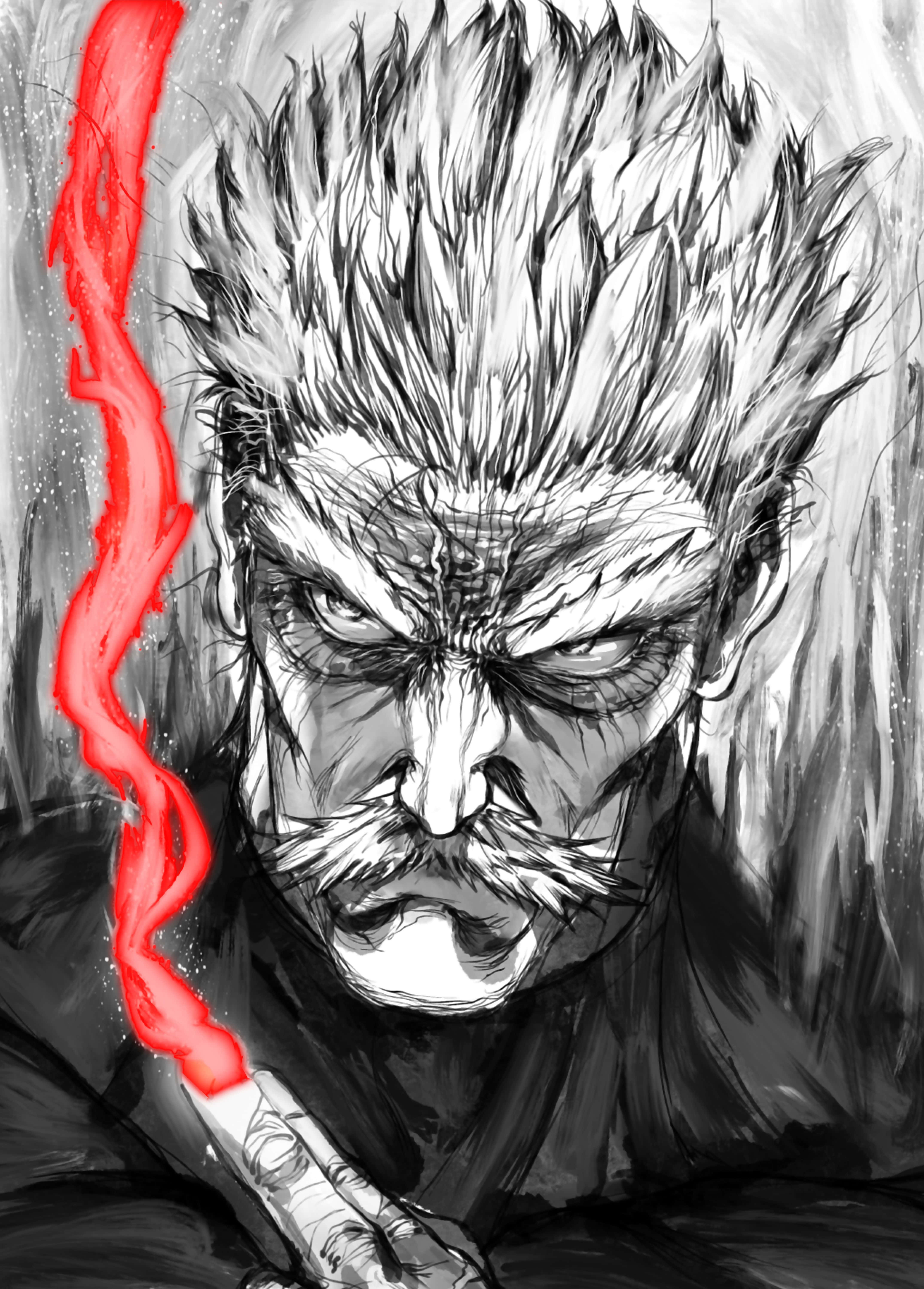 Silverfang 4301, anime warrior, spiky hair, 5K Phone Wallpaper