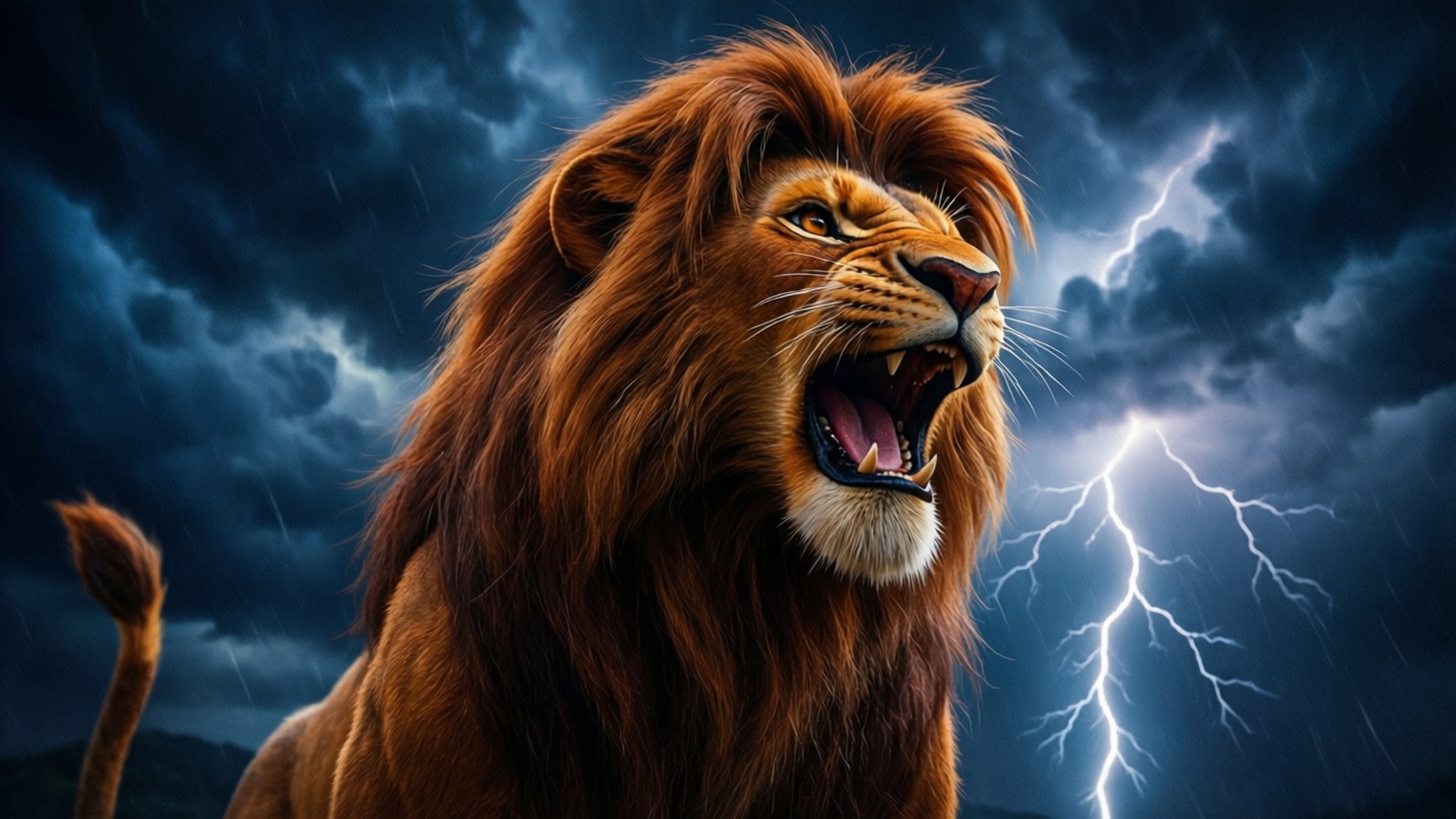 Simba, roaring, stormy sky, Full HD Desktop Wallpaper