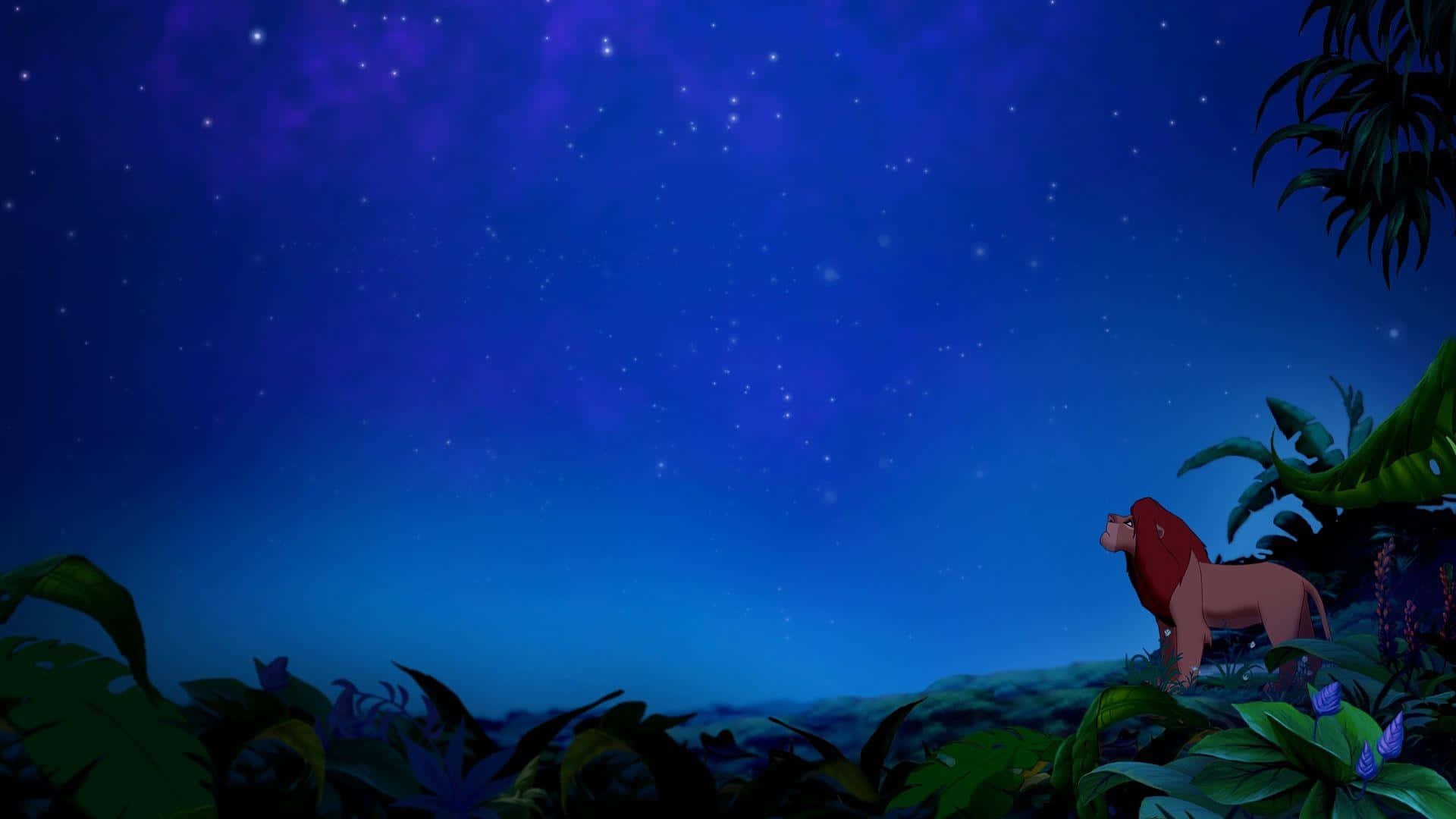 Simba, starry night sky, jungle ridge, Full HD Desktop Wallpaper