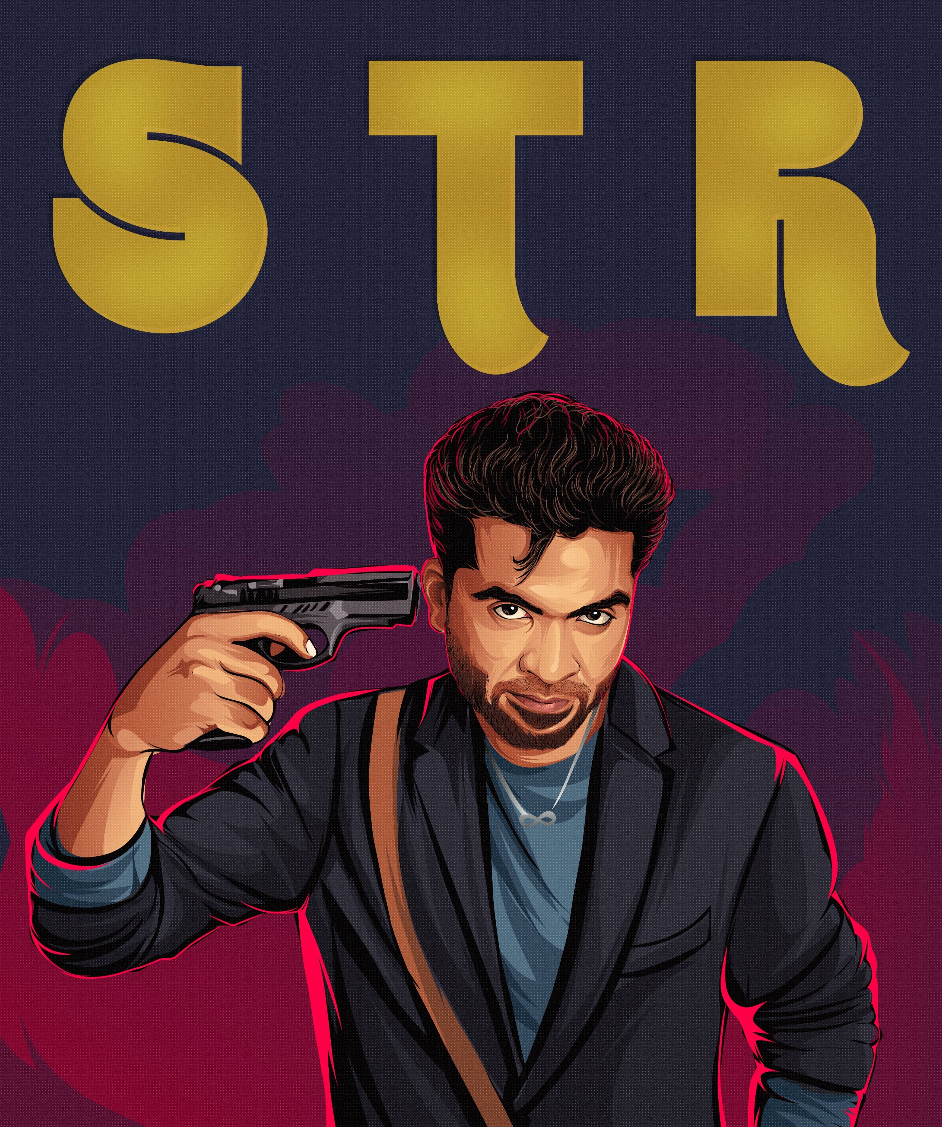 Simbu, STR, gun, 4K Phone Wallpaper