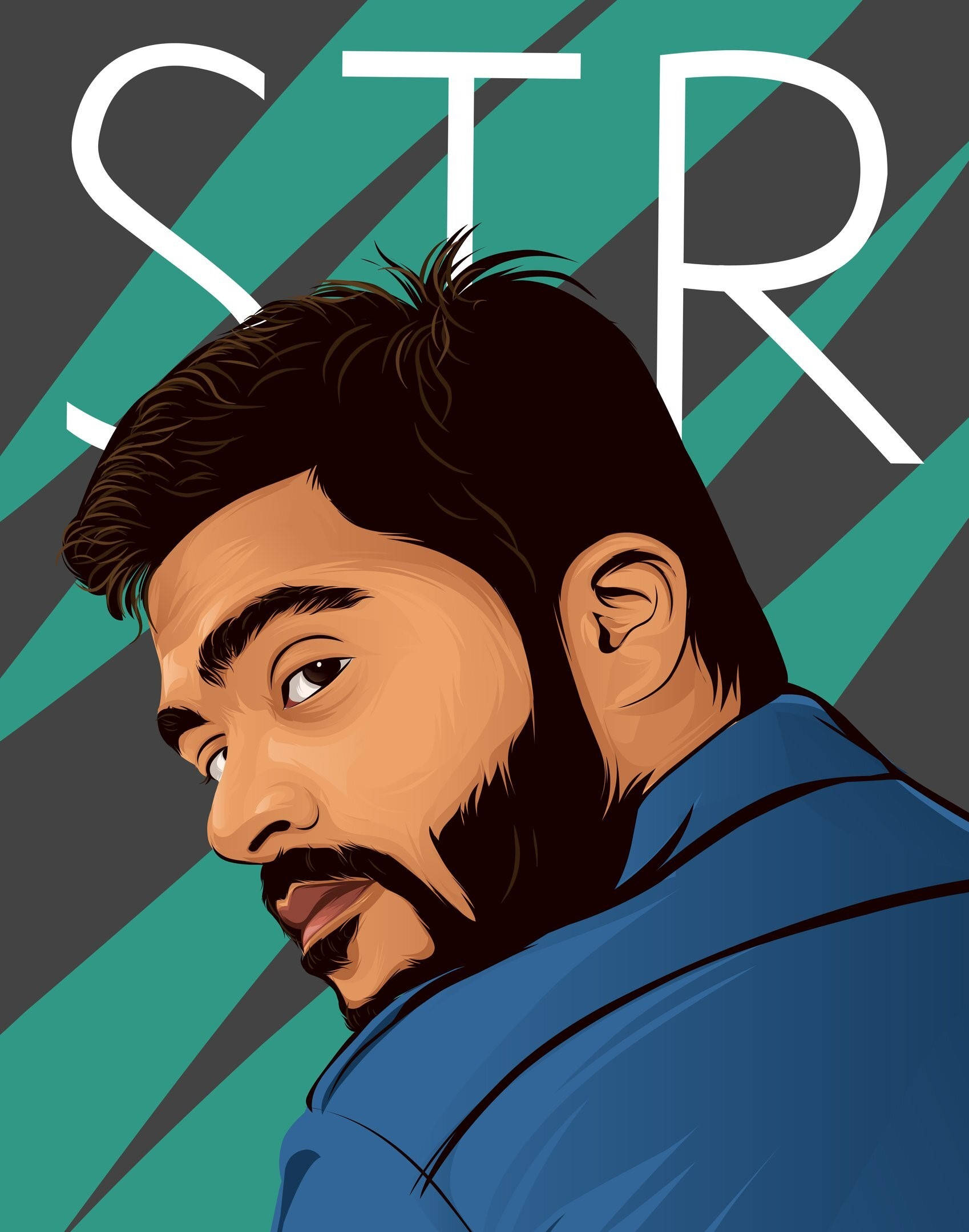 Simbu, blue shirt, teal and gray diagonal background, Full HD Phone Wallpaper