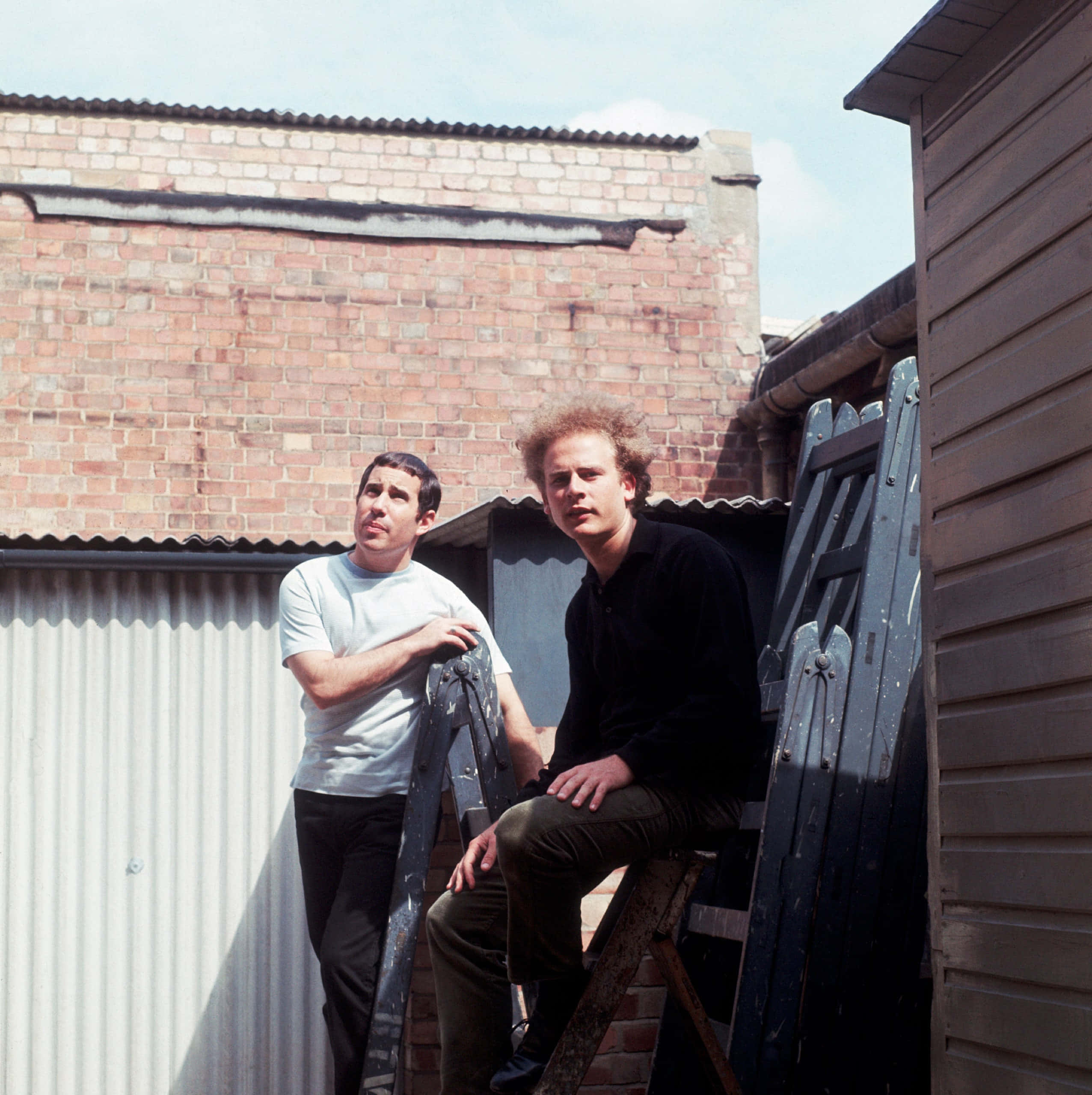 Simon And Garfunkel, white tshirt, black shirt, 2K Phone Wallpaper
