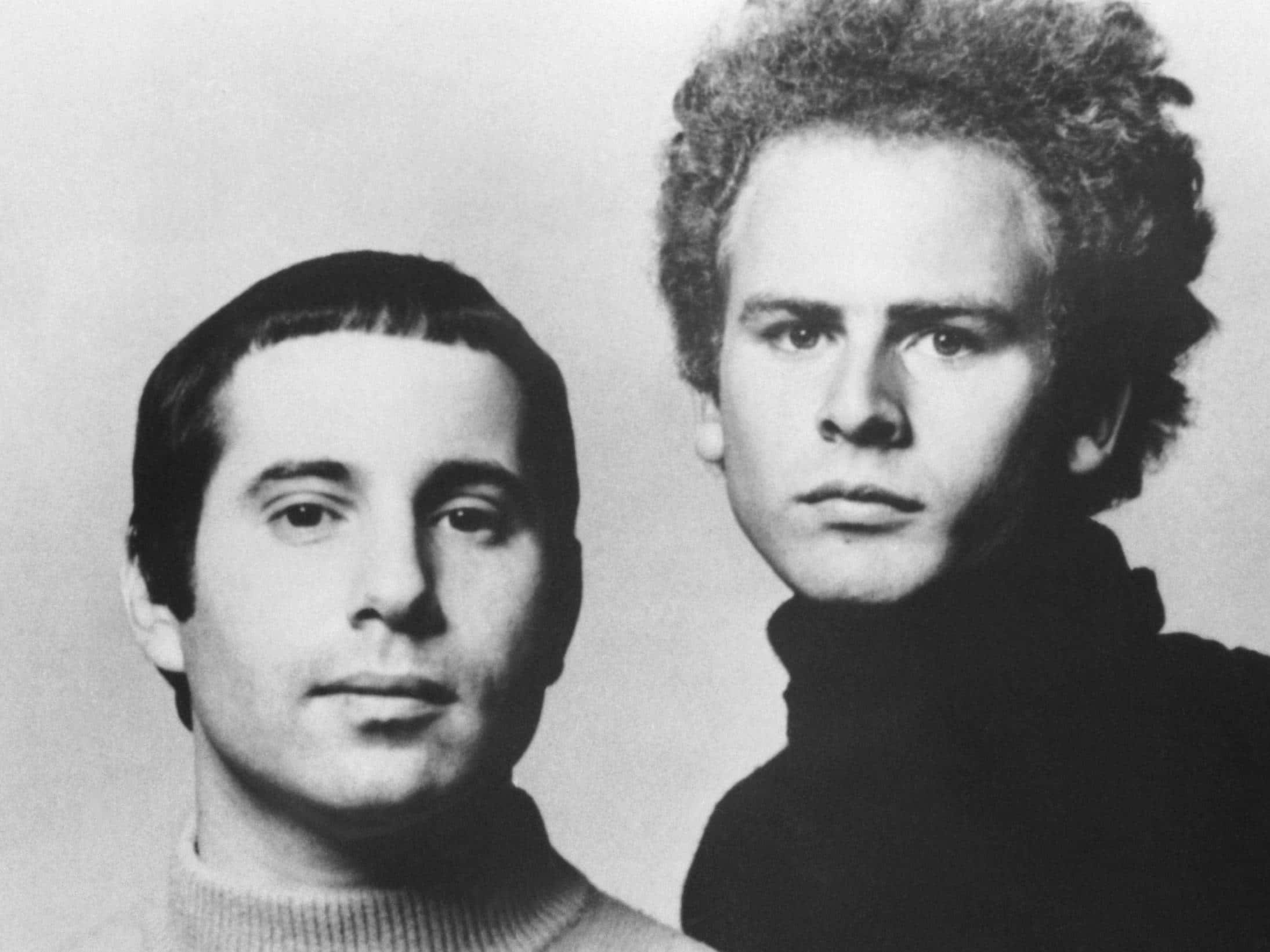 Simon And Garfunkel, black and white studio portrait, slicked hair, Full HD Desktop Wallpaper