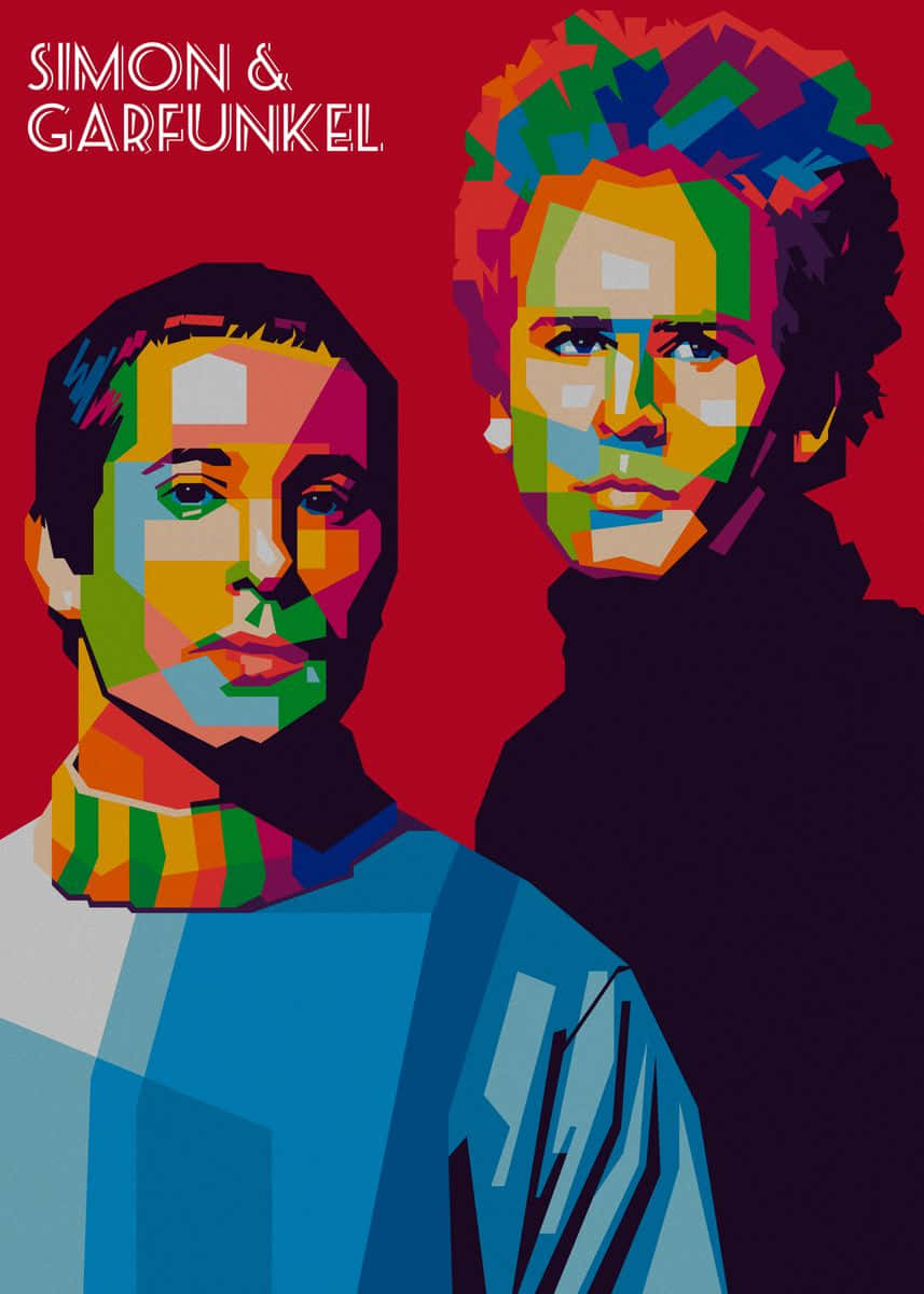Simon & Garfunkel, concert, vibrant geometric portrait, SD Phone Wallpaper