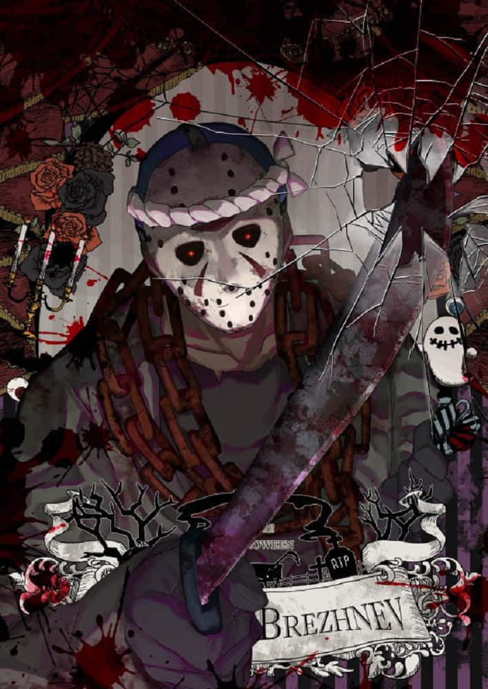 Simon Brezhnev, masked killer, bloodied machete, SD Phone Wallpaper