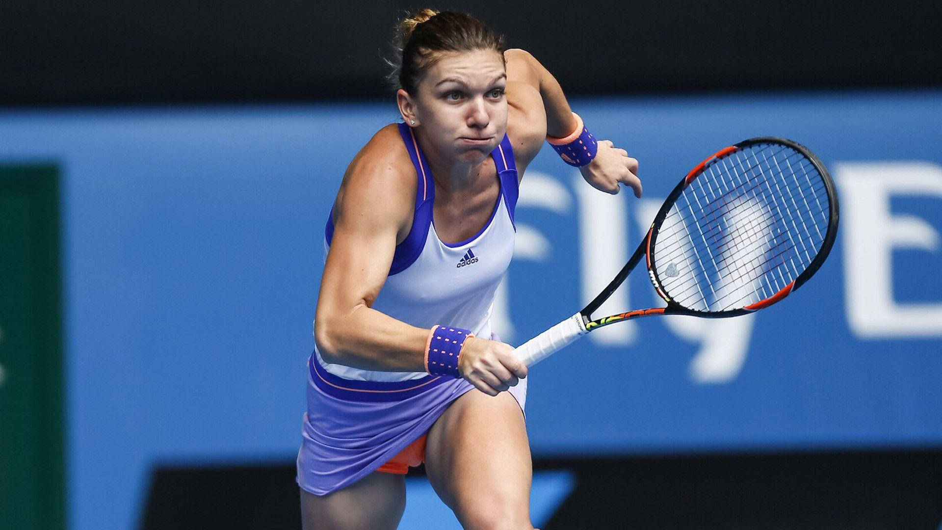 Simona Halep, white and purple outfit, tennis player, Full HD Desktop Wallpaper