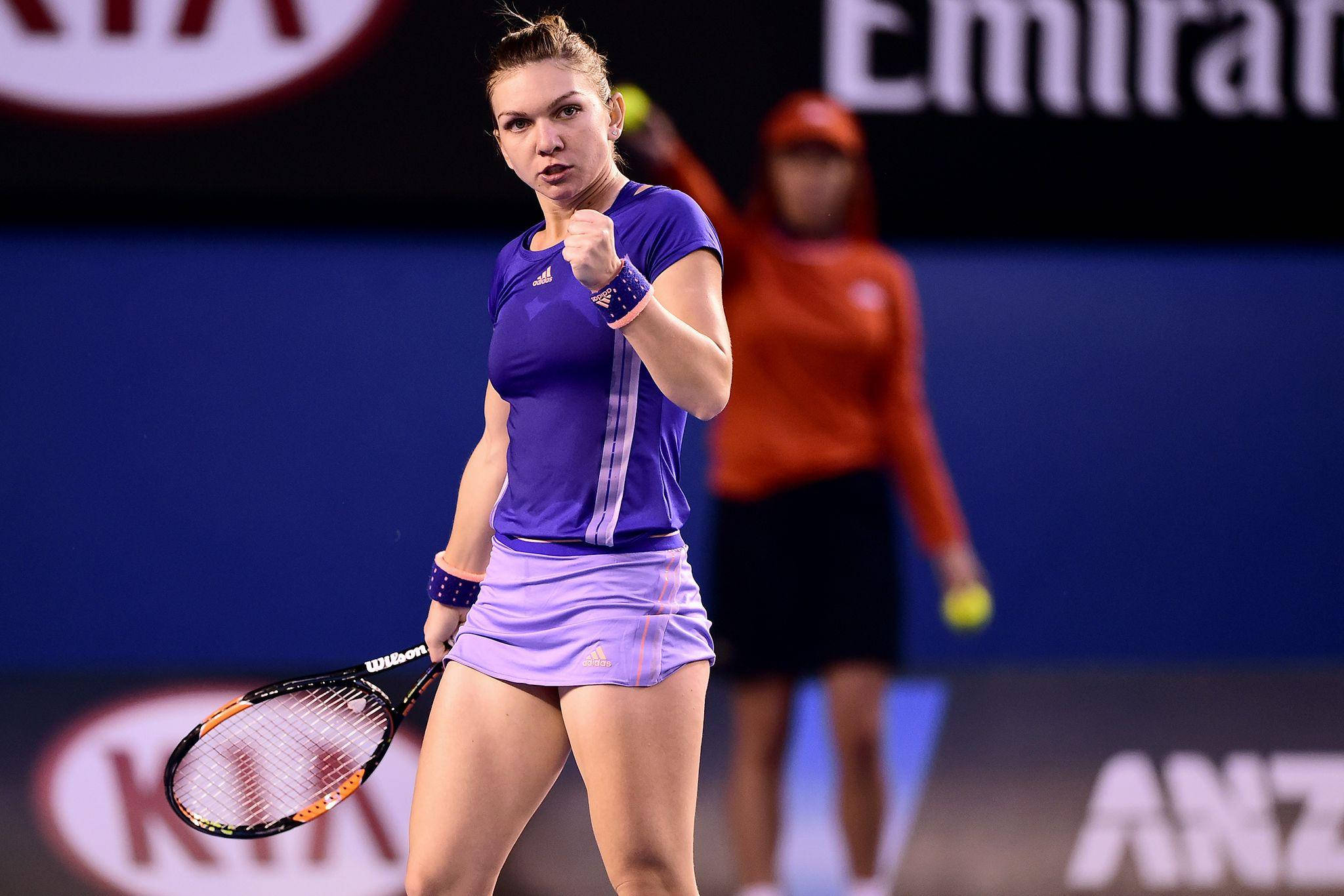 Simona Halep, purple sportswear, night match, Full HD Desktop Wallpaper