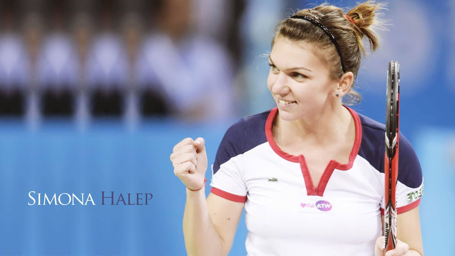 Simona Halep, fist pump, blue tennis court, Full HD Desktop Wallpaper