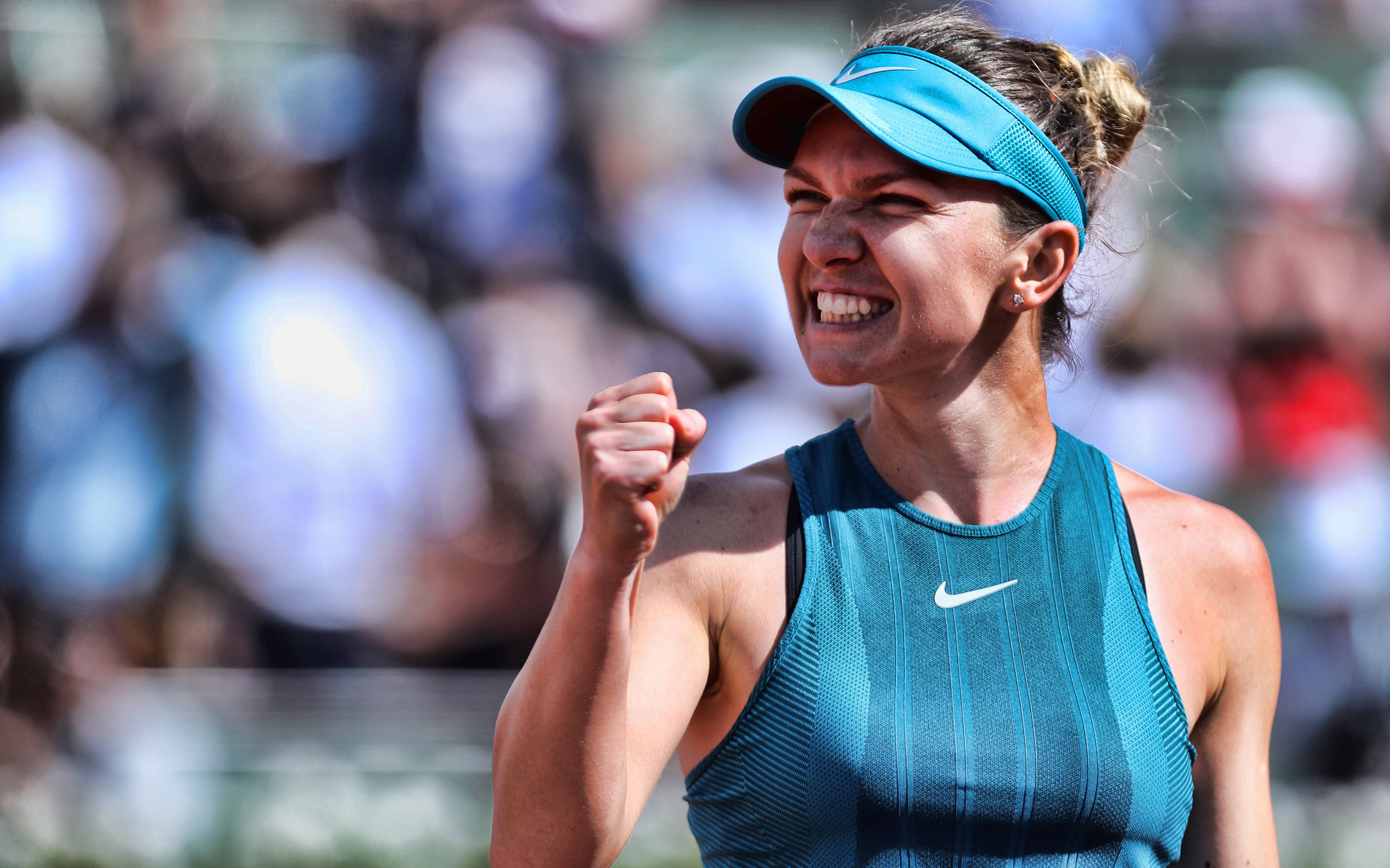 Simona Halep, tennis player, clenched fist, 4K Desktop Wallpaper