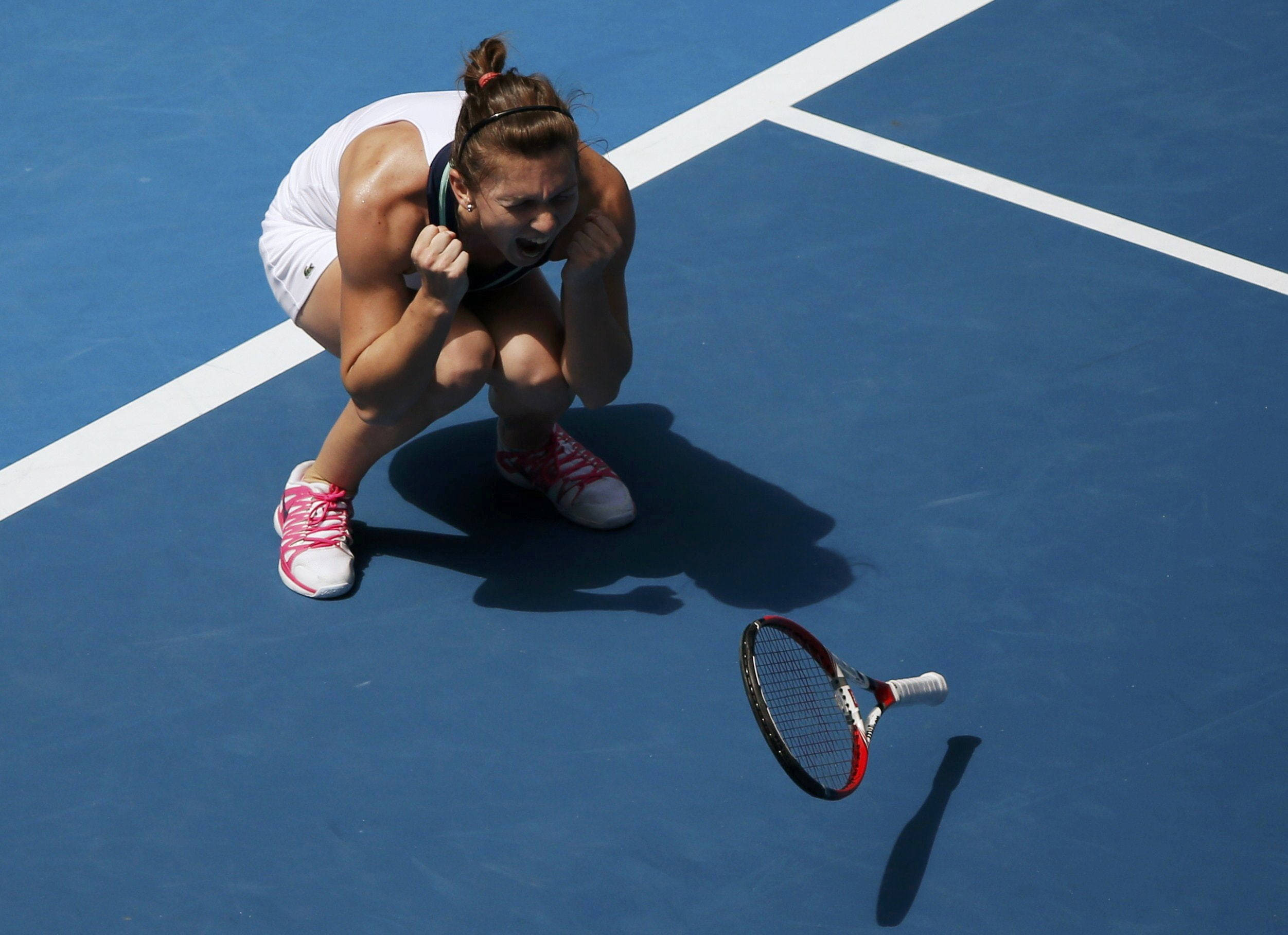 Simona Halep, blue court, tennis player, Full HD Desktop Wallpaper