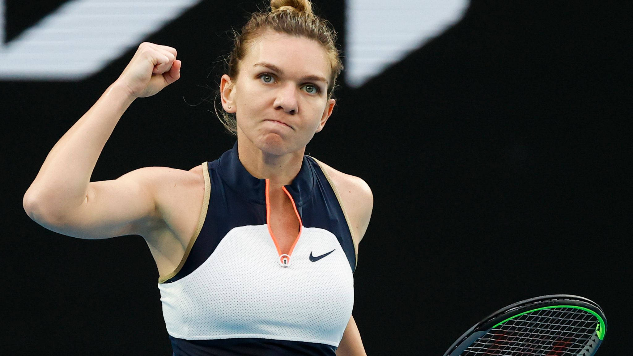 Simona Halep, raised fist, female tennis player, Full HD Desktop Wallpaper
