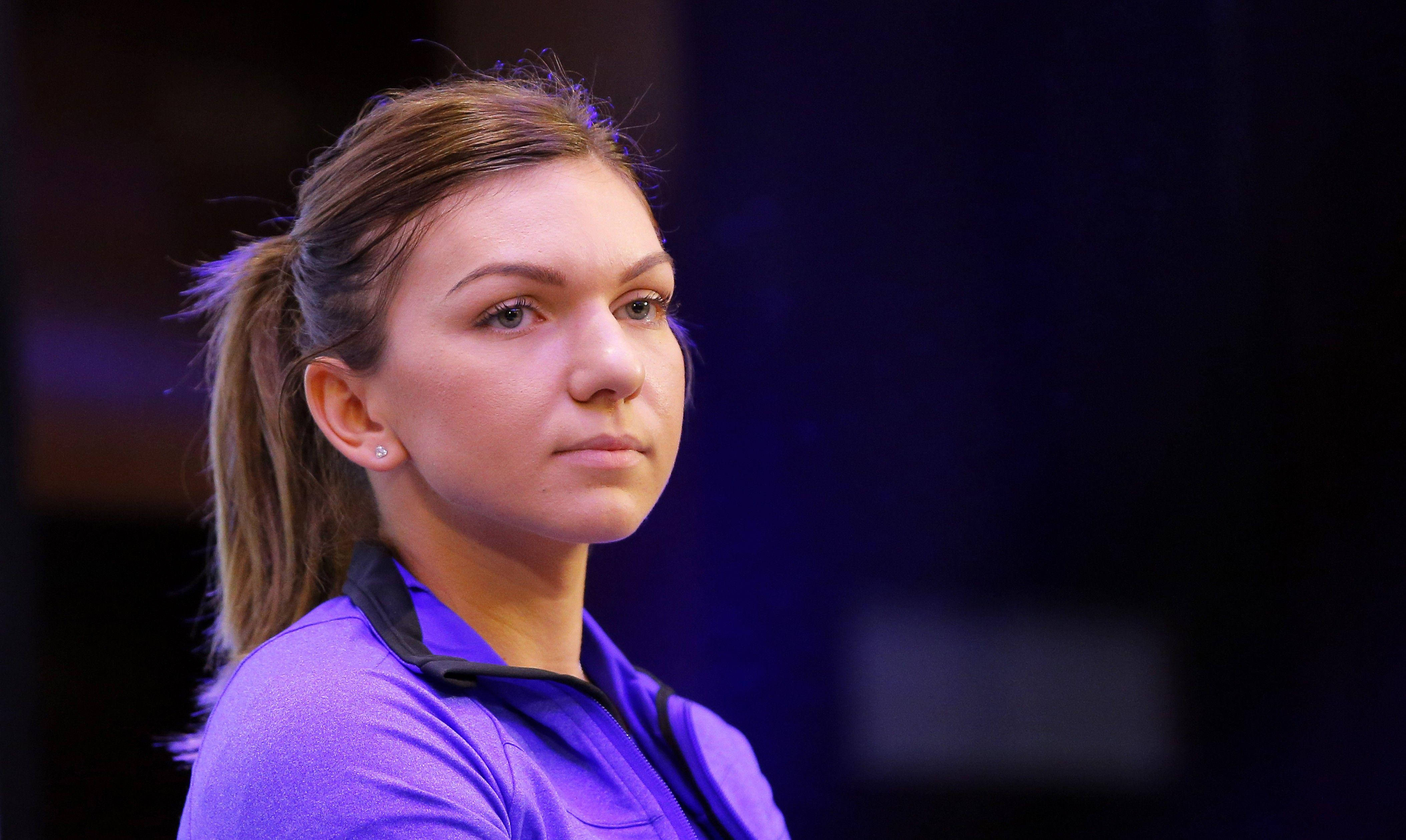 Simona Halep, purple athletic shirt, ponytail, 4K Desktop Wallpaper