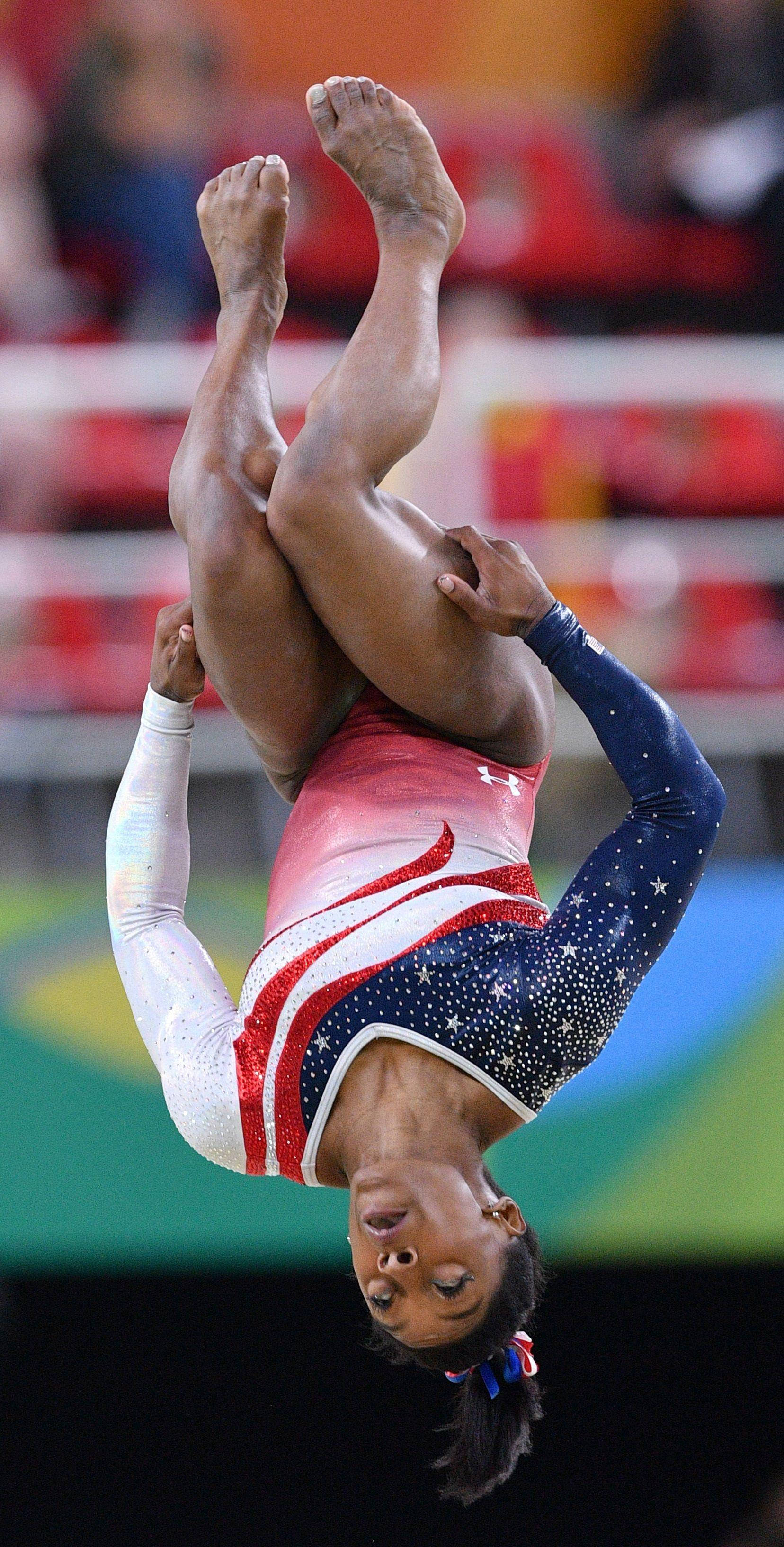 Simone Biles, red white and blue leotard, gymnast, 2K Phone Wallpaper