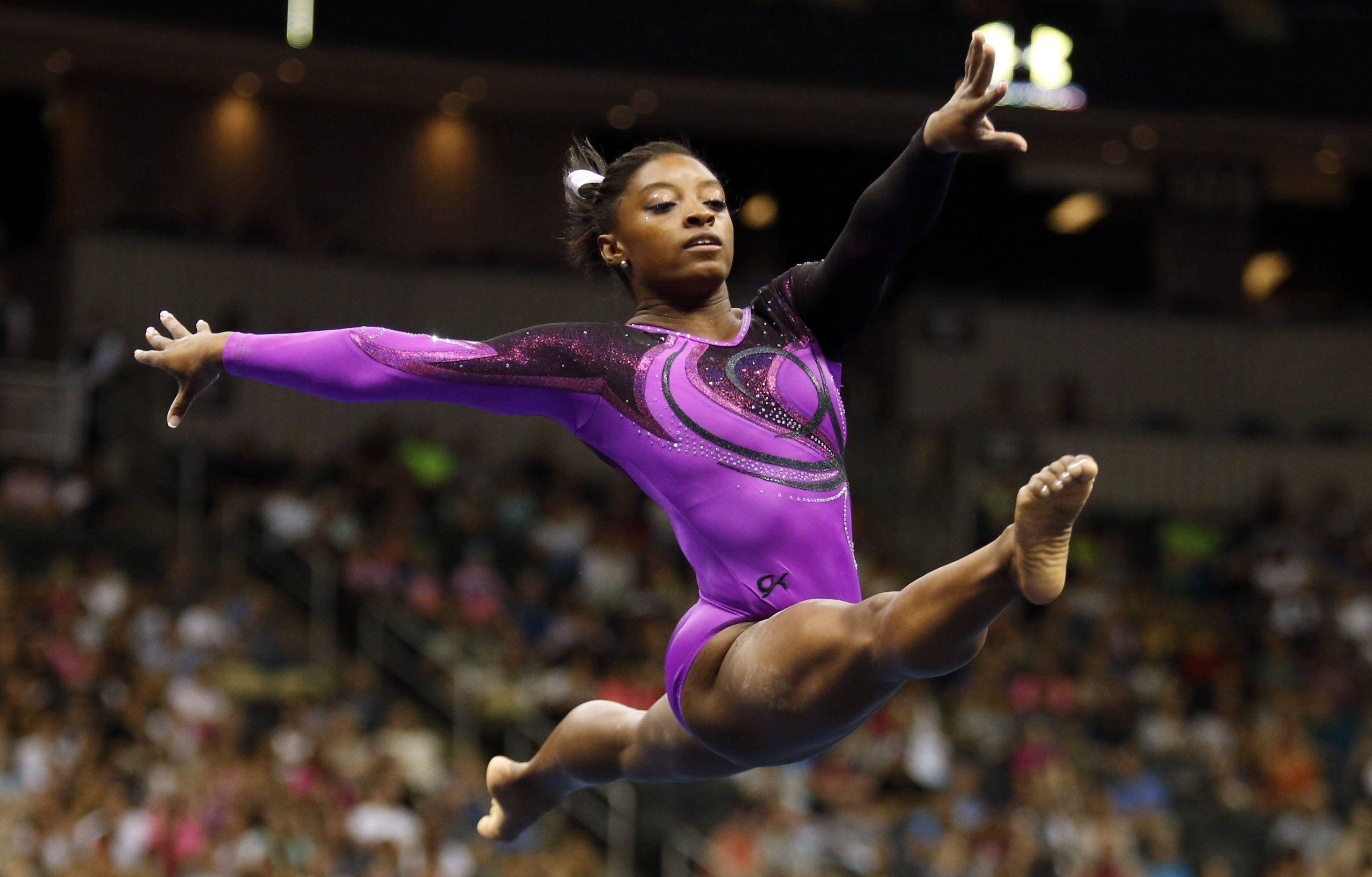 Simone Biles, 2014 US Gymnastics Championship, purple leotard, 2K Desktop Wallpaper