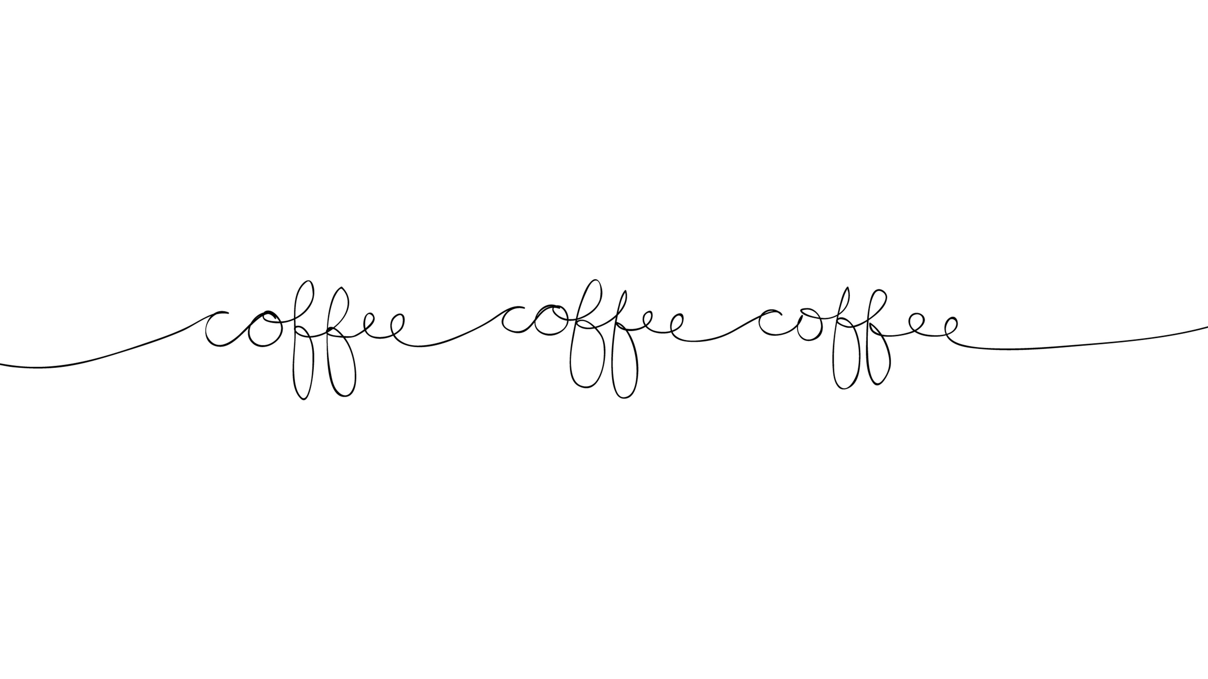 coffee, cursive, black line art, 4K Desktop Wallpaper
