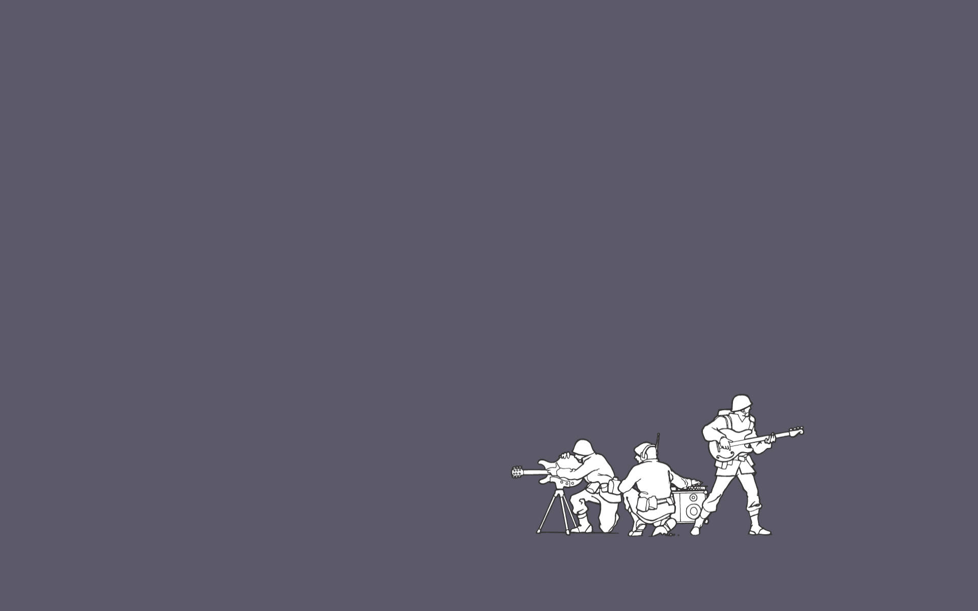 Simple Aesthetic, white line-art soldiers, combat gear, Full HD Desktop Wallpaper