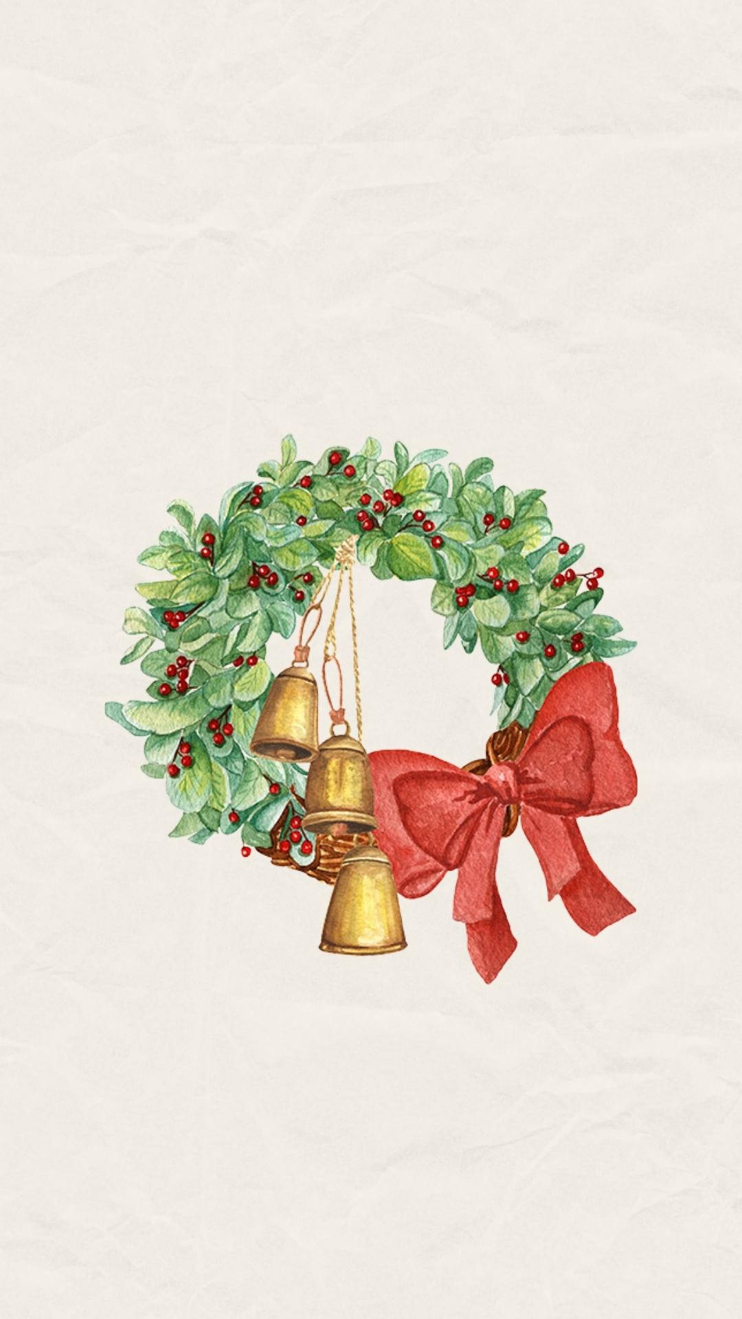 Simple Christmas Wreath, green leaves, red berries, Full HD Phone Wallpaper