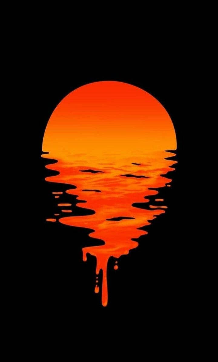 Simple Aesthetic, dripping sunset, melting orange sun, SD Phone Wallpaper