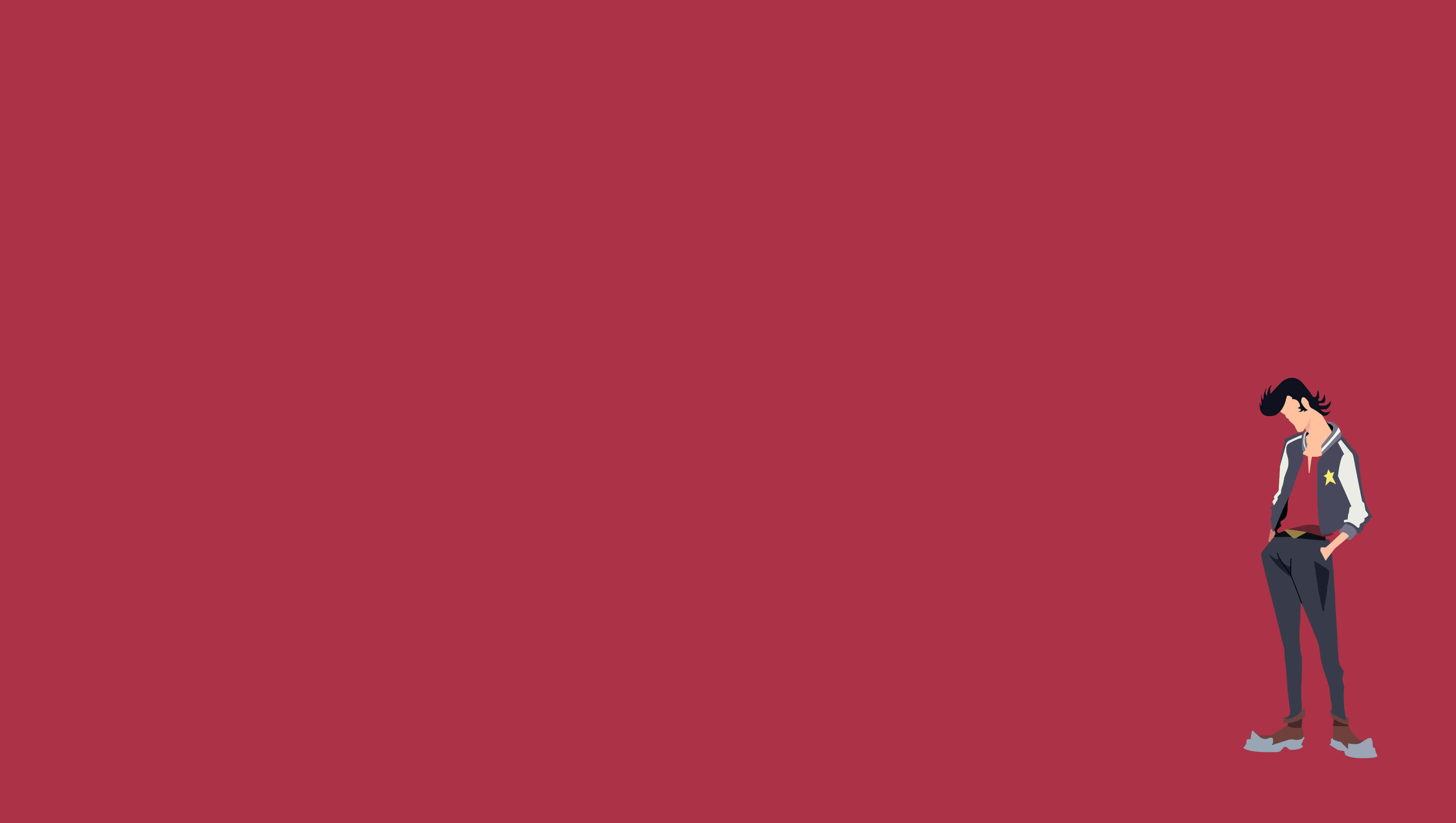 minimalist red dandy poster, anime-style character, star-adorned jacket, 2K Desktop Wallpaper