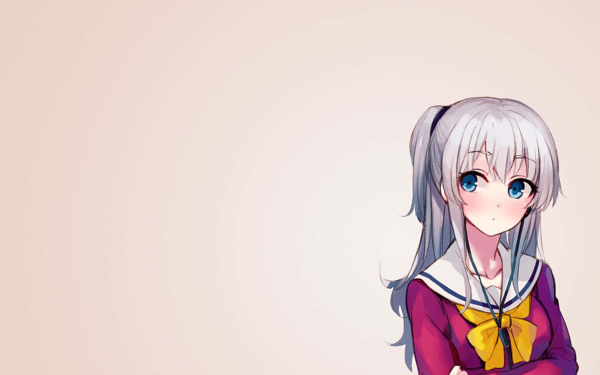 Simple Anime, silver hair, blue eyes, Full HD Desktop Wallpaper