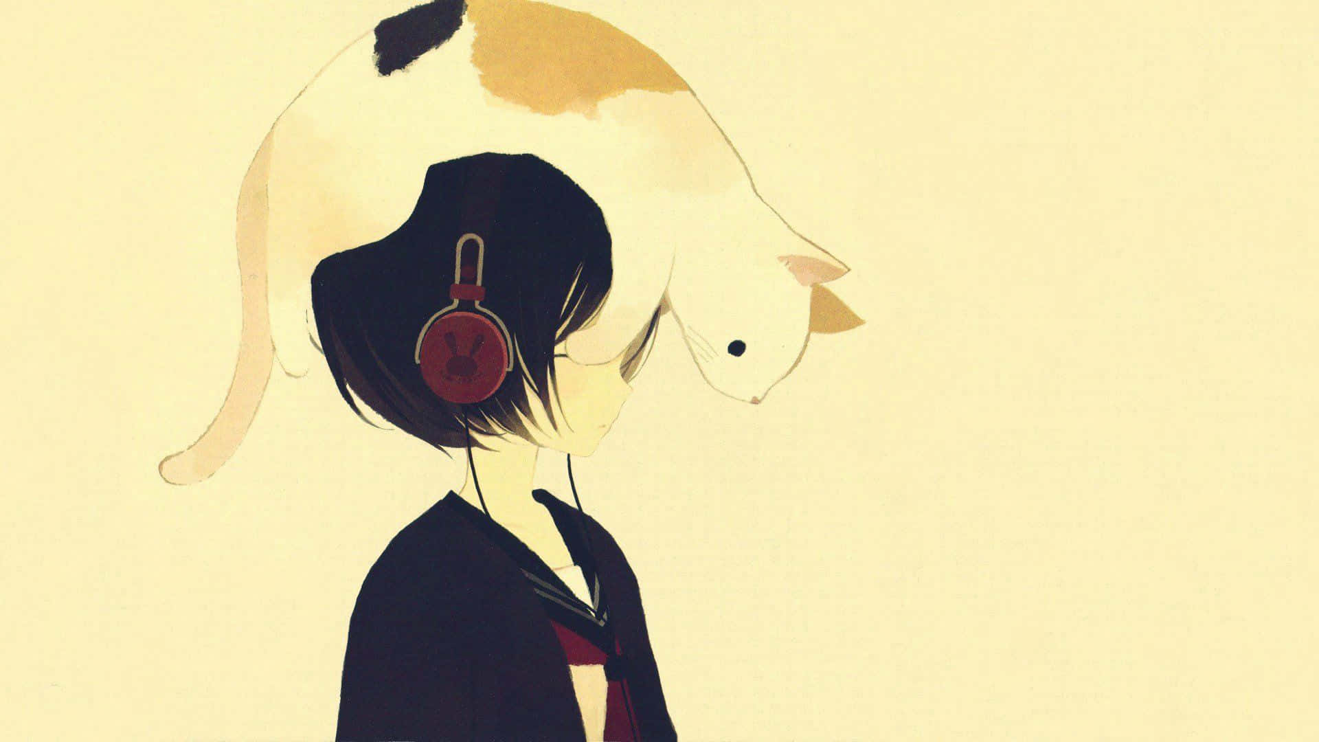 simple anime, anime girl, headphones, Full HD Desktop Wallpaper