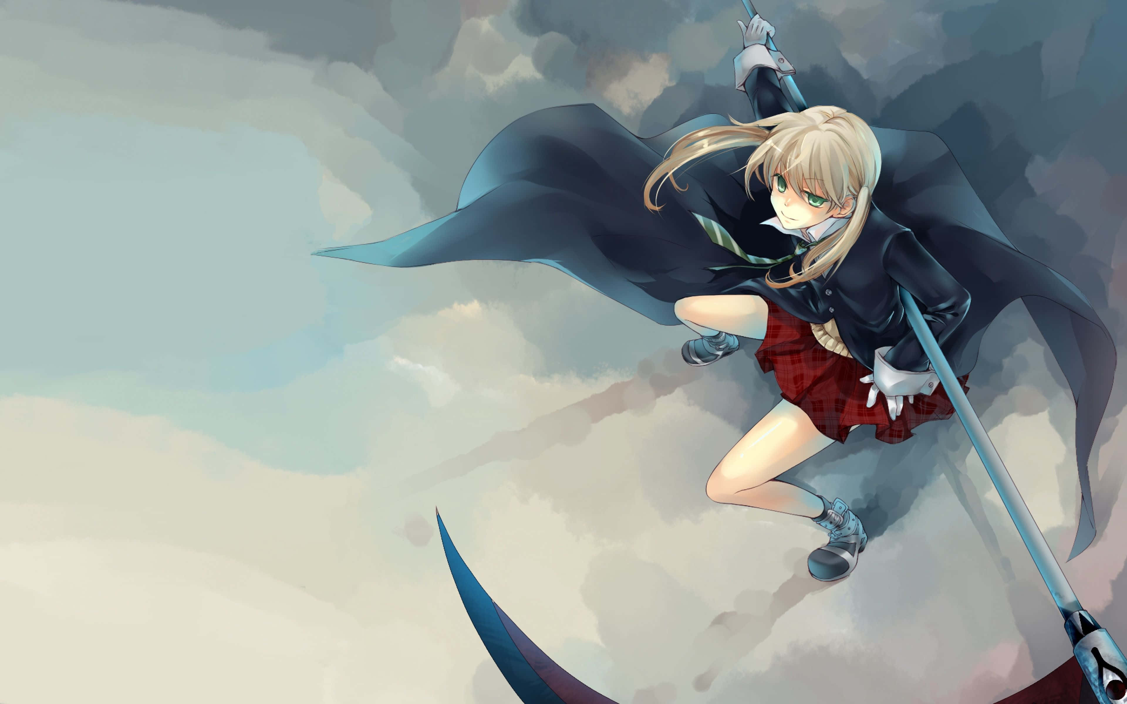 blonde anime girl, school uniform, cape, 4K Desktop Wallpaper